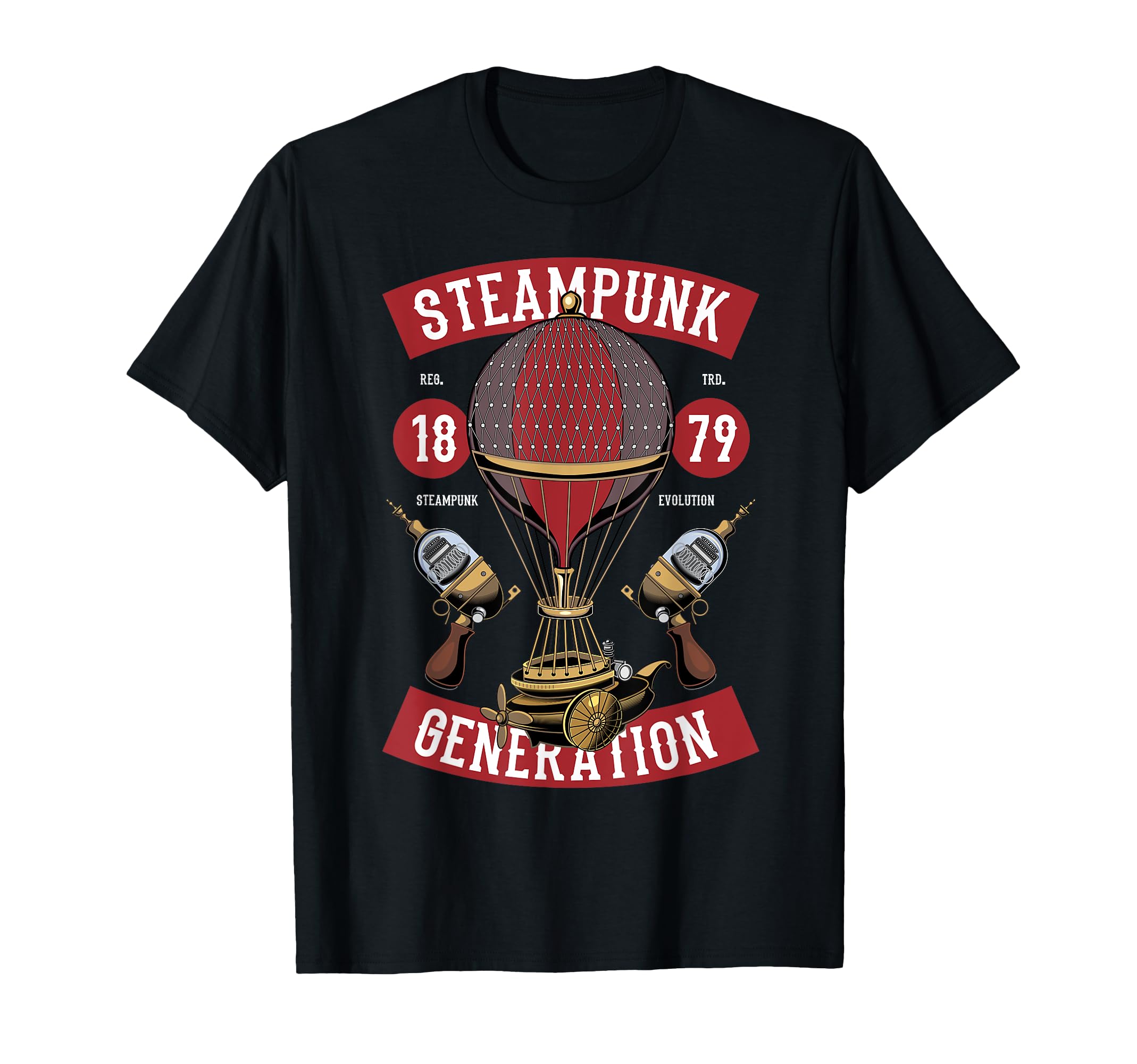 Steampunk Fair Hot Air Balloon Ride Vintage Space Fantasy T-Shirt, Black