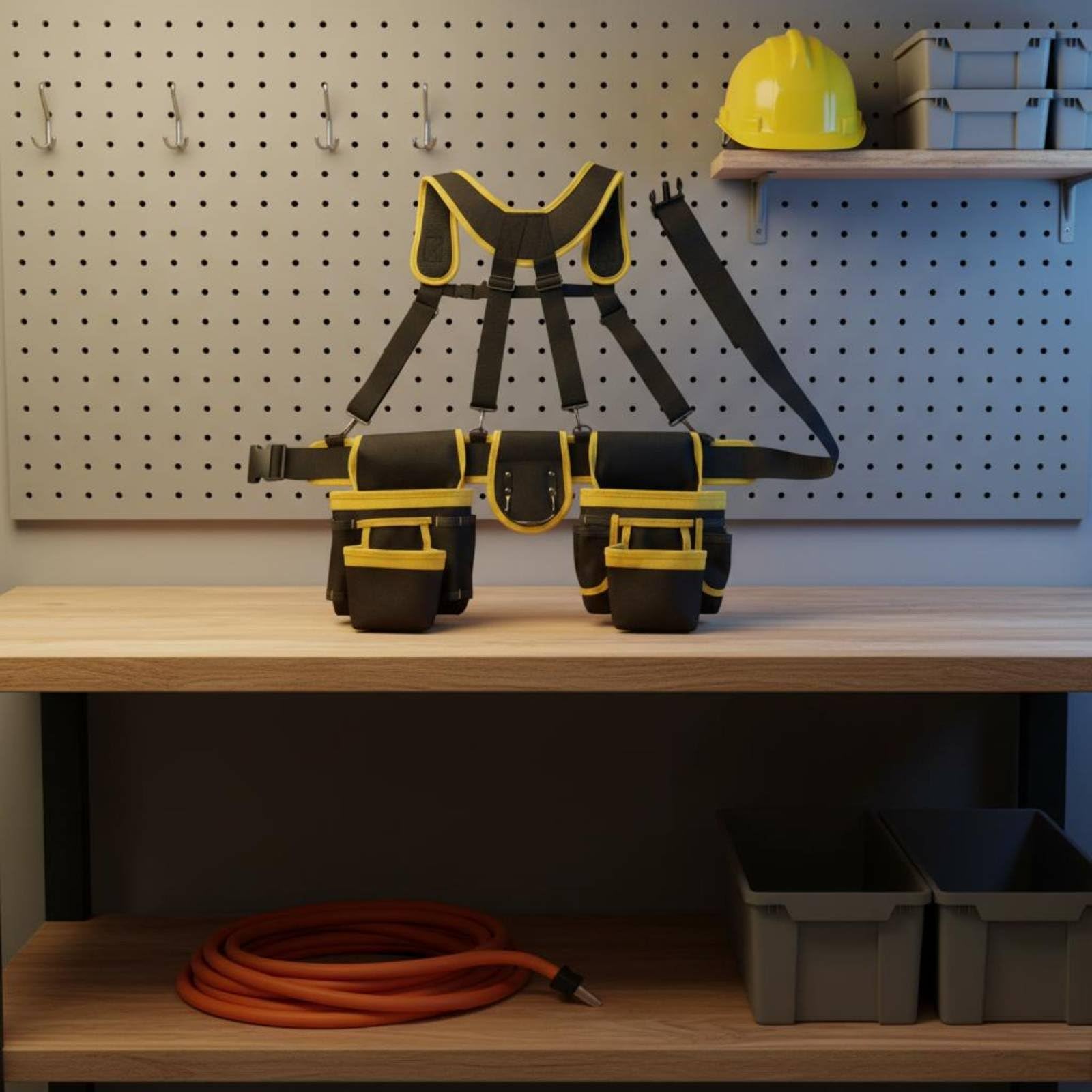 Cinturón de Herramientas con Tirantes Arnés de Electricista Riñonera de Trabajo Bolsa Multiusos para Herramientas Oxford de Alta Resistencia y Uso, Negro+Verde