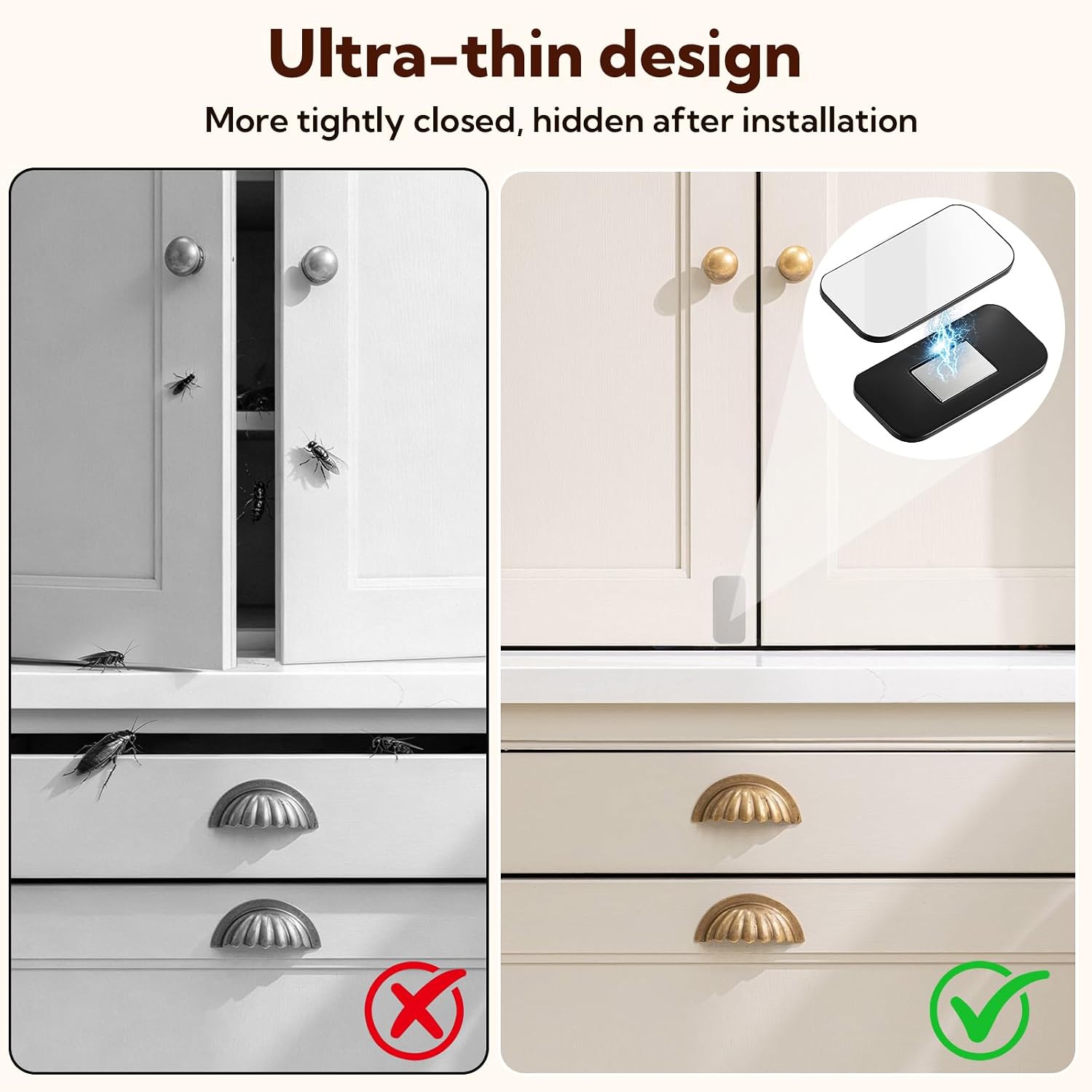 20 Set Black Magnetic Cabinet Door Magnets, Ultra Thin Magnetic Drawer Magnets for Cabinet Closure, Easy Install with Double-Sided Tape, Strong Hold Stainless Steel Latch