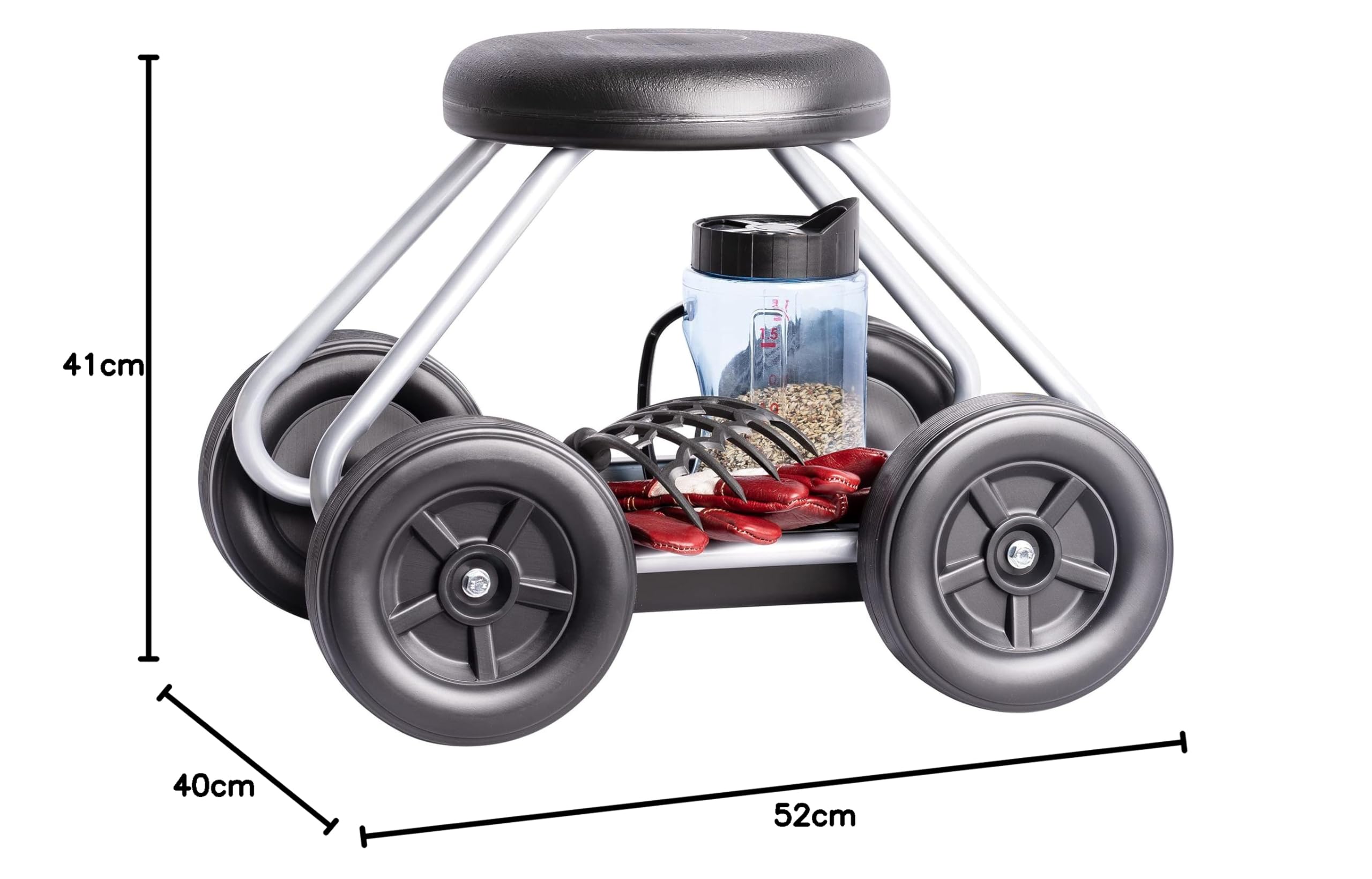 UPP Rollsitz Easy Work bis 130 kg belastbar | Gartenwagen mit 40 cm hohem Luftkammer-Sitz | Knie- & rückenschonende Gartenarbeit | Gartenrollwagen für Garten, Haushalt & Werkstatt | 52 x 40 x 41 cm