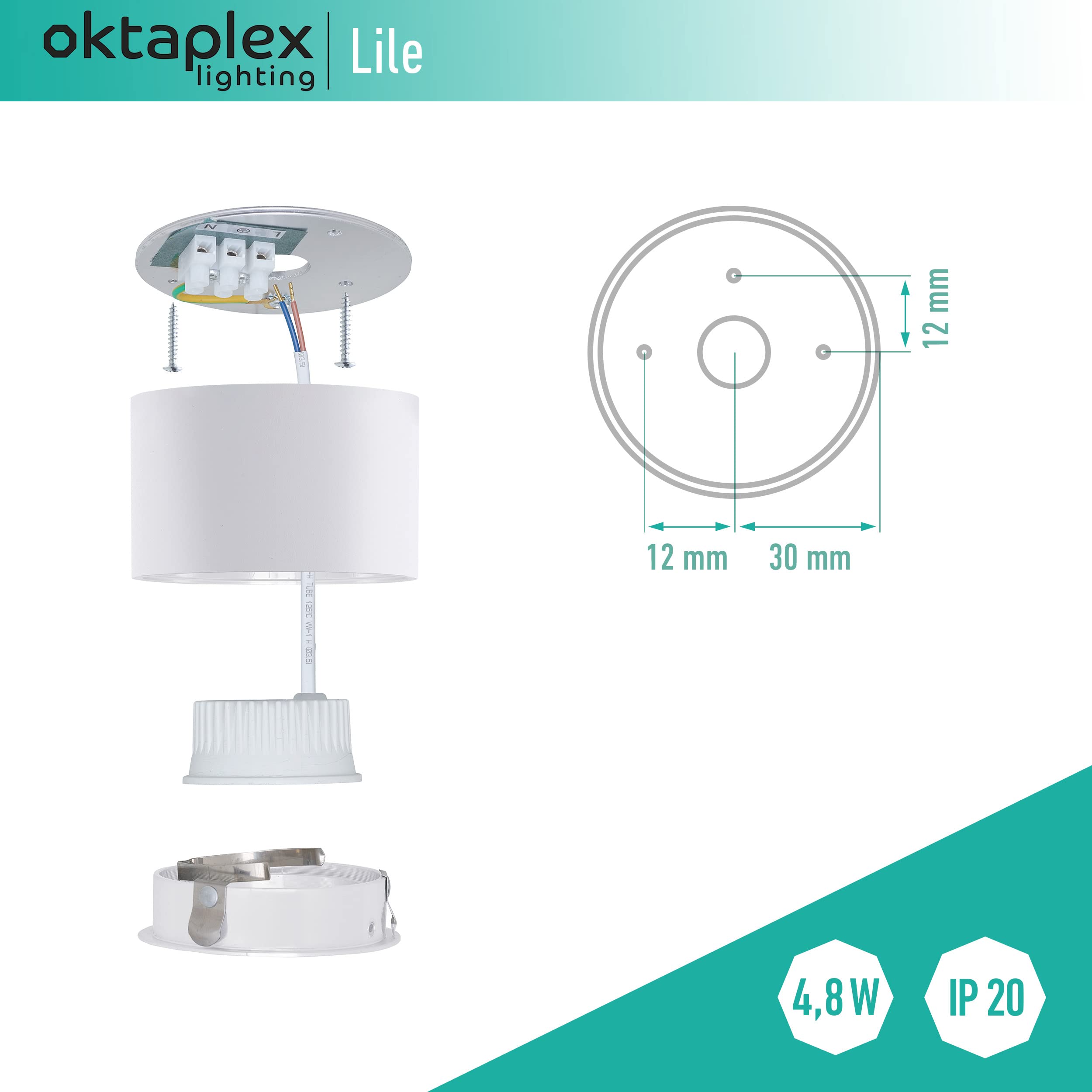 Oktaplex 6 Focos Superficie Orientable Lile Blanco – Incl. Módulo LED 4,8W 230V 3000K Blanco Cálido 80x50mm – Foco LED Techo Interior Aluminio | 230 V, 3000 K, luz blanca cálida, 80 x 50 mm, empotrable, aluminio, orientable