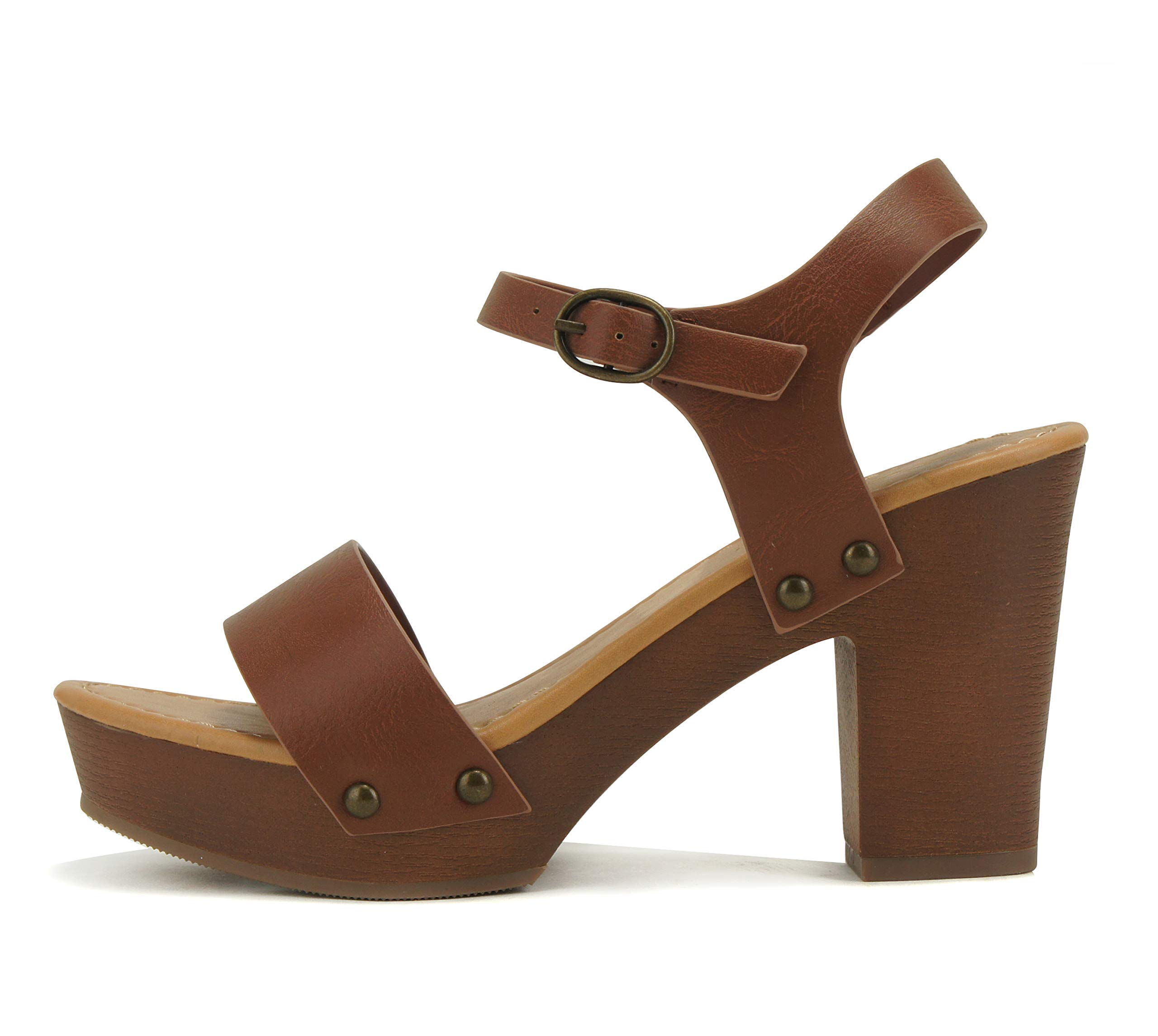 Soda CHIVAS ~ Women Mid Heel Single Band Fashion Platform Sandal with Ankle Strap and Stud
