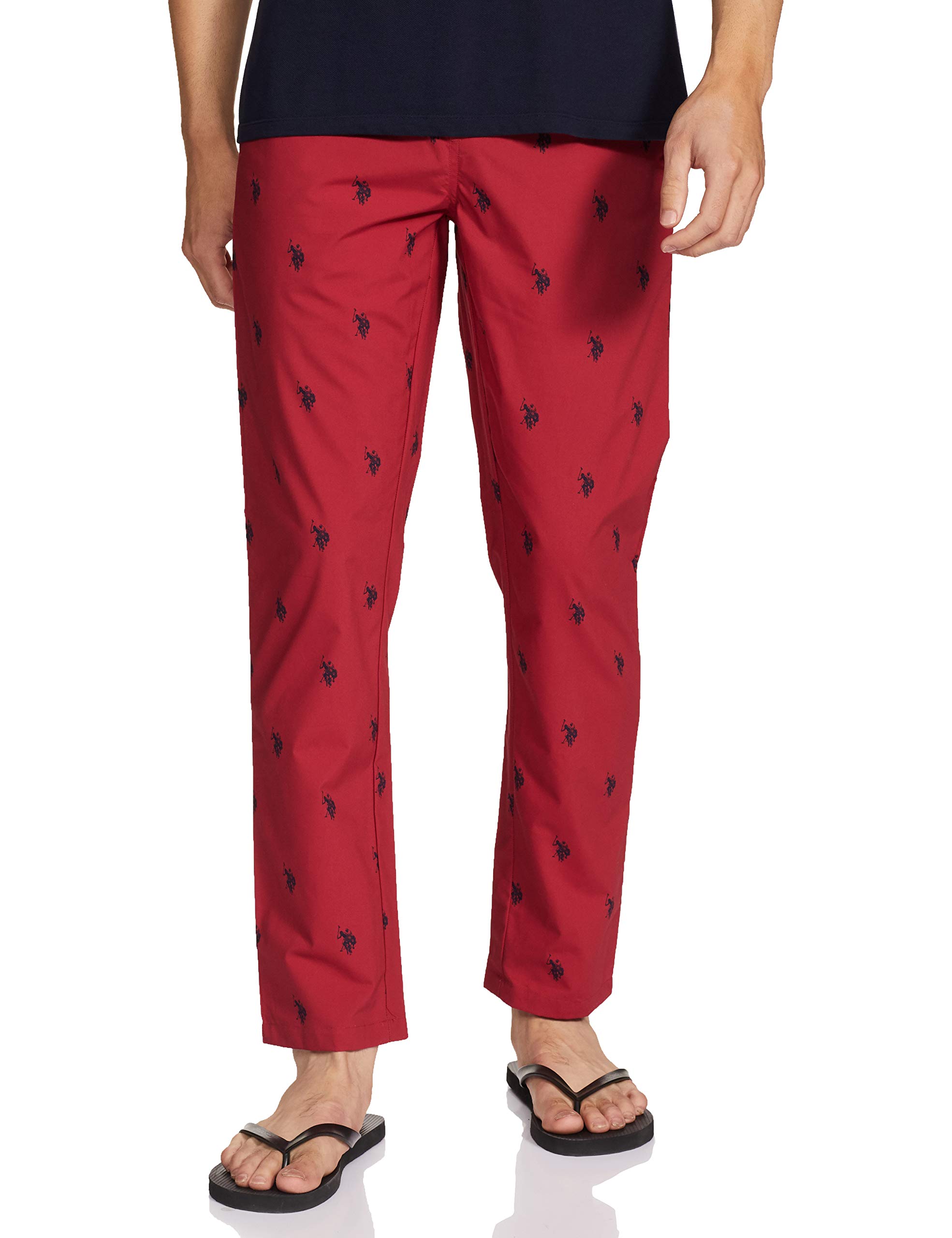 U.S. Polo Assn. Signature Logo Print Cotton Lounge Pants - Pack Of 1 (DEEP RED S)
