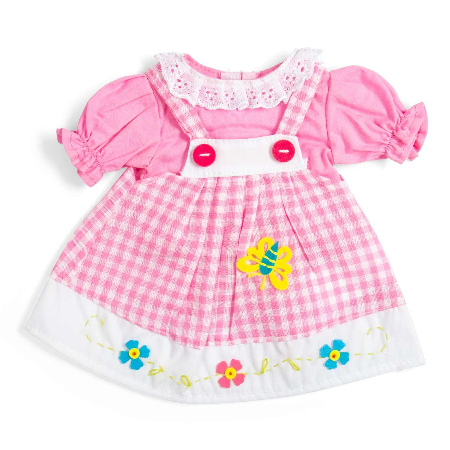 Bigjigs Toys Pink Checkered Pinafore Dress (Medium) | Soft Doll Dresses