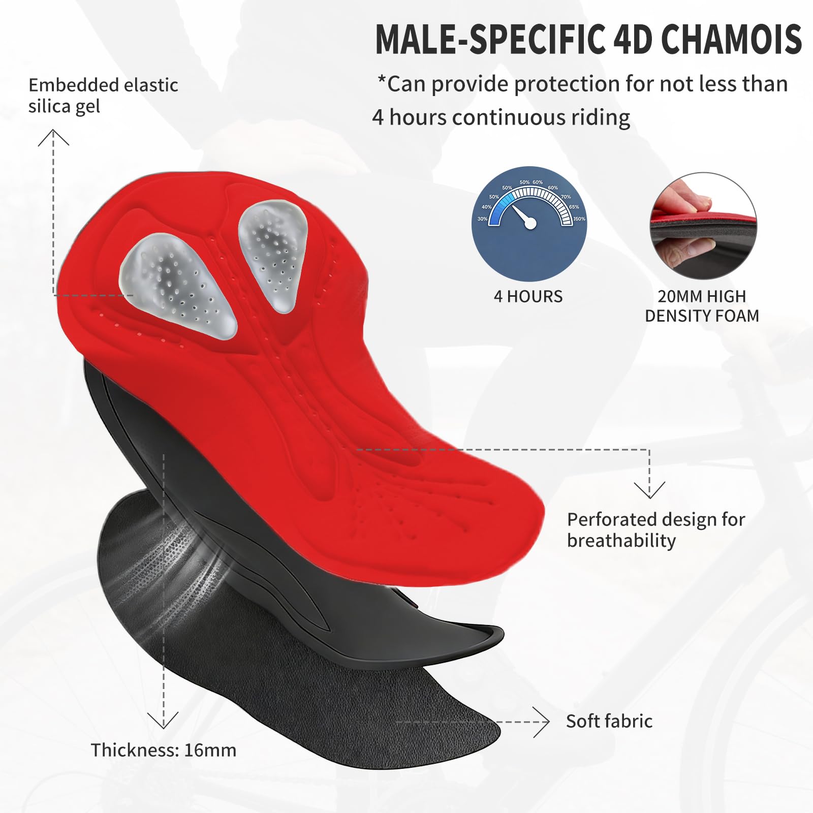 WOSAWE Pantalones largos de ciclismo para hombre, térmicos, 4D, acolchados, para ciclismo