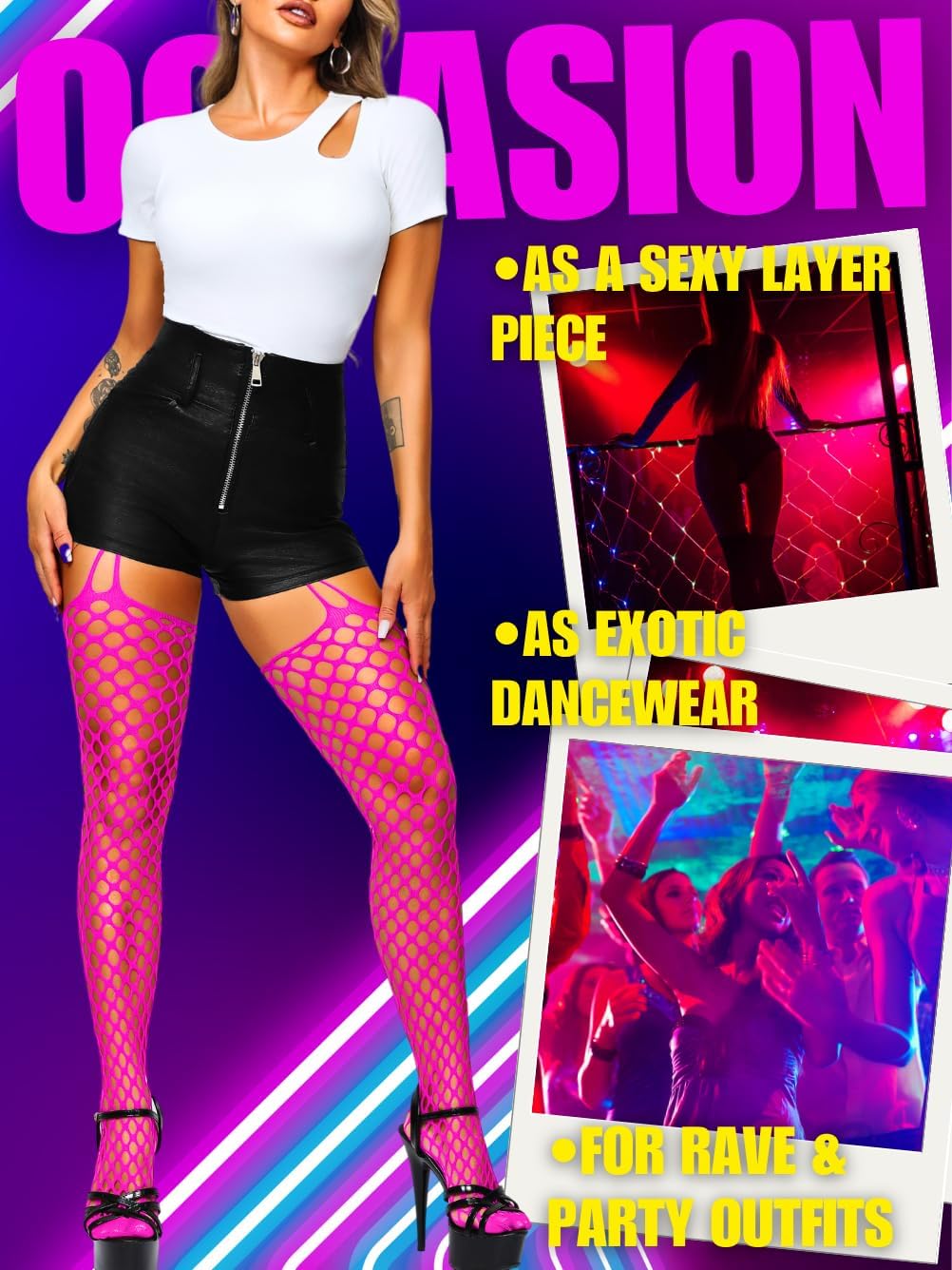 EHSUYAB Women Sexy Fishnet Tights, Cutout Suspender Pantyhose Stockings Lingerie, Music Festival Rock Rave Outfits Party Club