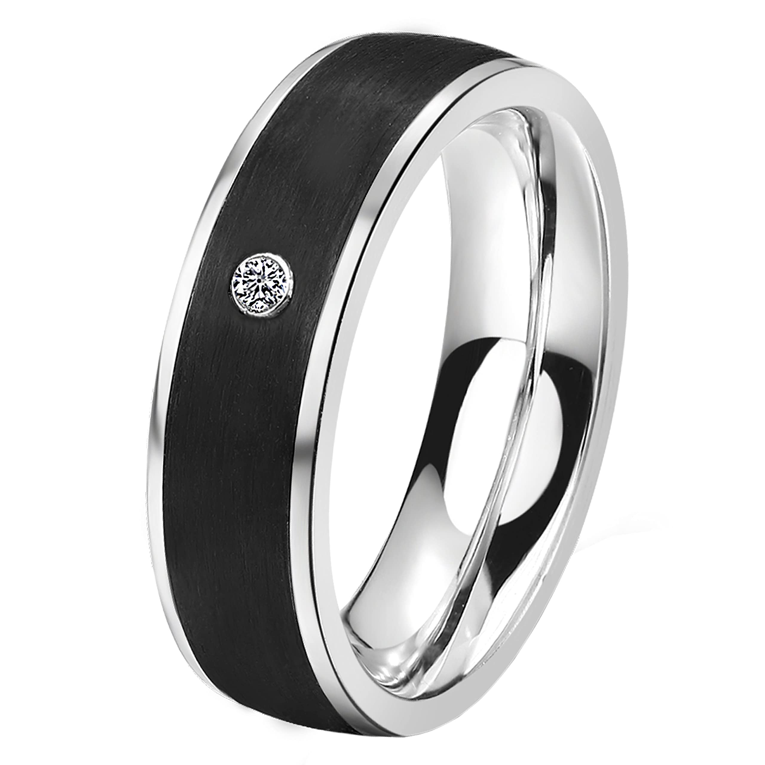 DOOSTI Damen Herren Ring Edelstahl Silber mit Einlage Carbon Schwarz als Partnerring Ehering Freundschaftsring Herrenring Damenring inkl. Gravur mit Namen