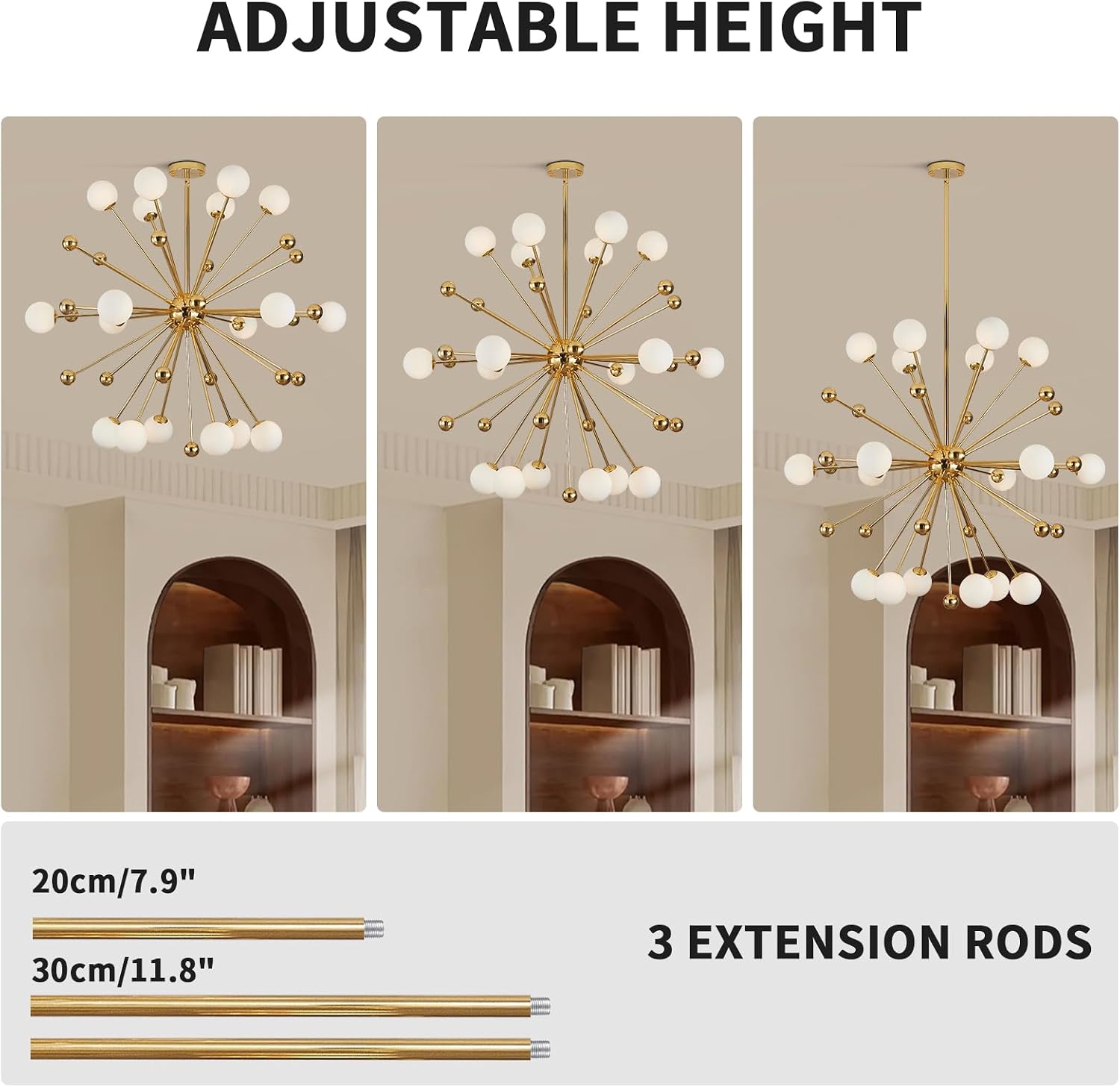 KCO Lighting Modern Gold Globe Sputnik Chandelier 18-Light Milk Glass Ball Round Pendant Lighting Mid Century Contemporary Starburst Chandelier Kitchen Island Dining Lights Fixture (18-Light)