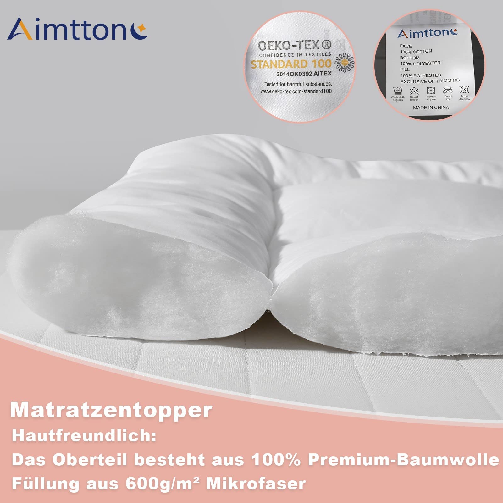 Matratzen Topper 90 x 200 cm Baumwolle, Extra-weiche Matratzentopper 90x200cm für Boxspringbett Sofabett und Gästebett Maschinenwaschbar