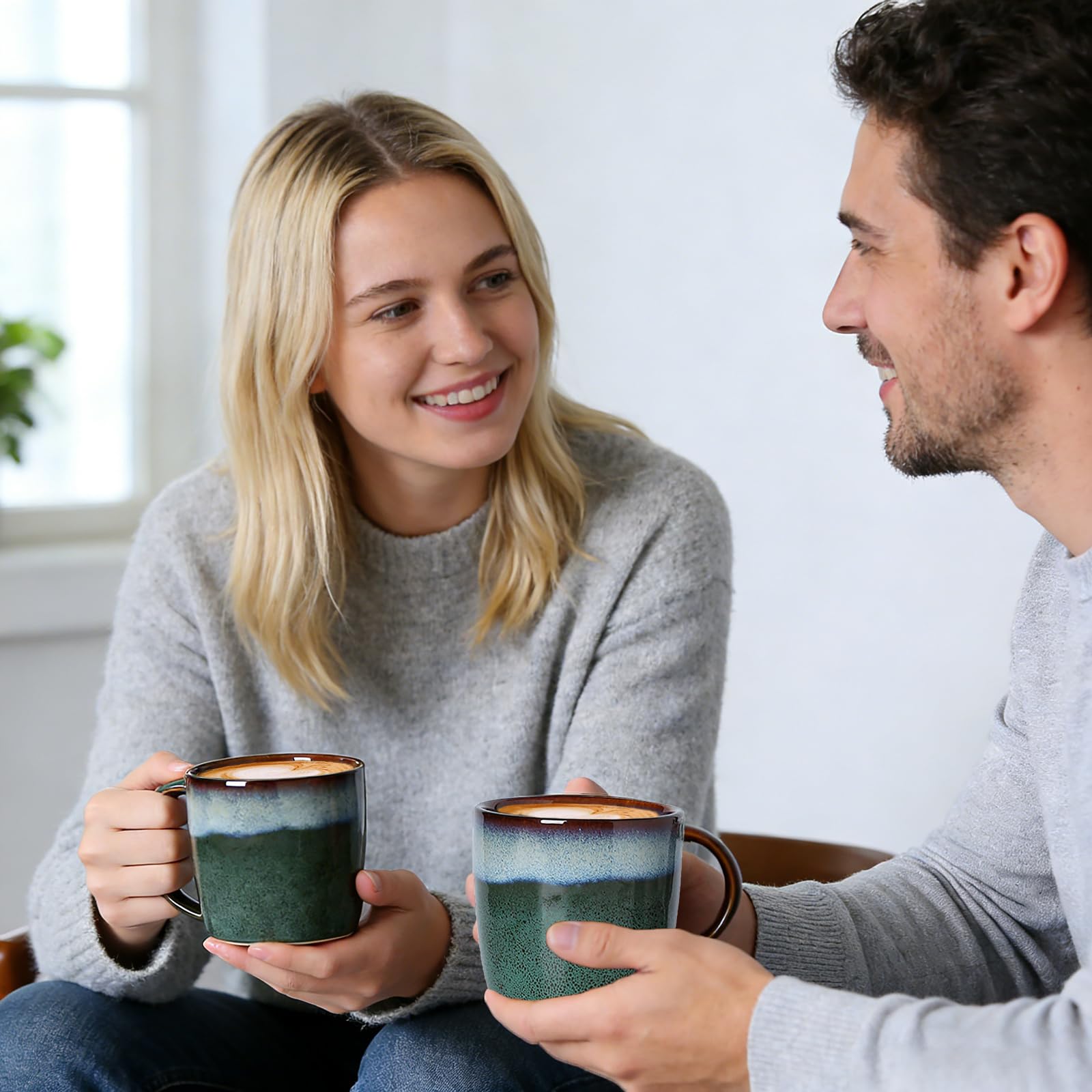 Juego de 4 tazas de café expreso de cerámica de 325 ml, aptas para lavavajillas y microondas, tazas de café expreso de 330 ml, tazas Demitasse esmaltadas especiales, tazas de gres con diseño graduado