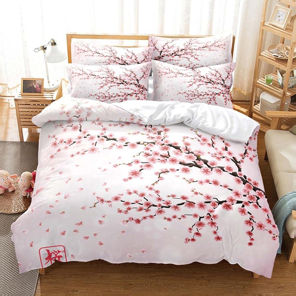 Colcha Cama 150 Flor De Cerezo Rosa Fundas Nordicas Suaves Lujosa Juego de Ropa de Cama Reversible,3 Piezas, 1 Modernas Funda Nordica 135x200cm con Cremallera y 2 Funda Almohada 50x75cm