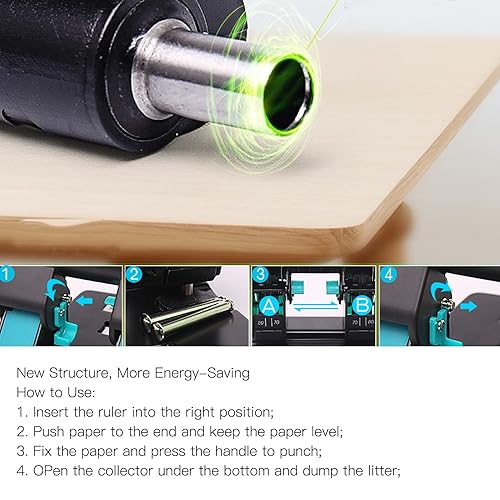 Miniatura 2 de Perforadora de agujeros, herramienta de manualidades de papel perforado de 2 agujeros, capacidad de 70 hojas, suministros de oficina en casa
