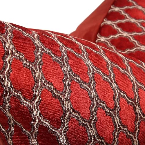 The-Tinoart Vintage Red Velvet Geometric Square Throw Pillow Cover Diamond Cushion Case Modern Jacquard Velvet Pillowcase For Bedroom Living Room Valentines Day Decor 24X24 Inch #TOP3