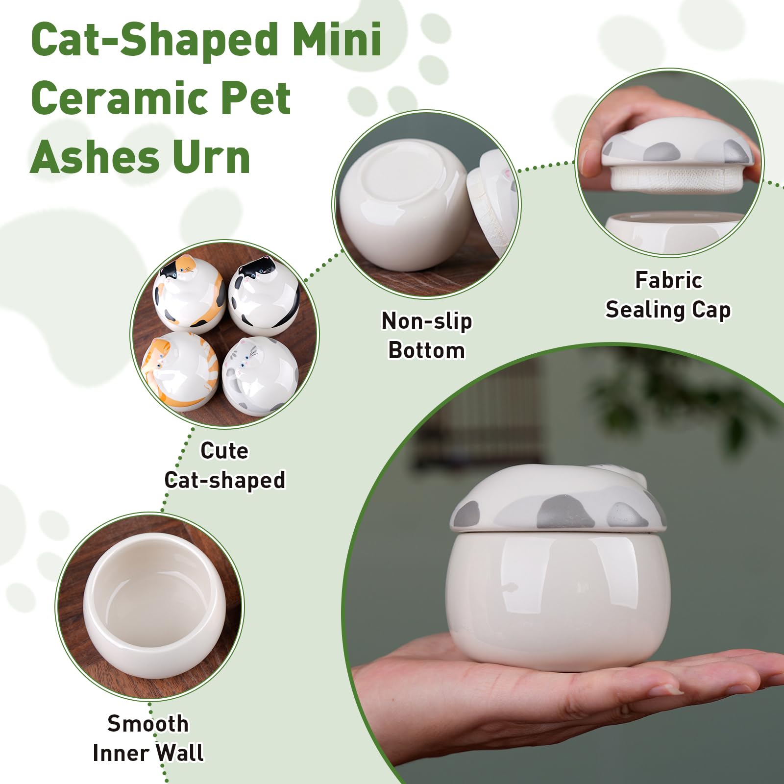 Urne funéraire en céramique en forme de chat – Scellée résistante à l'humidité avec doublure non tissée (orange noir)