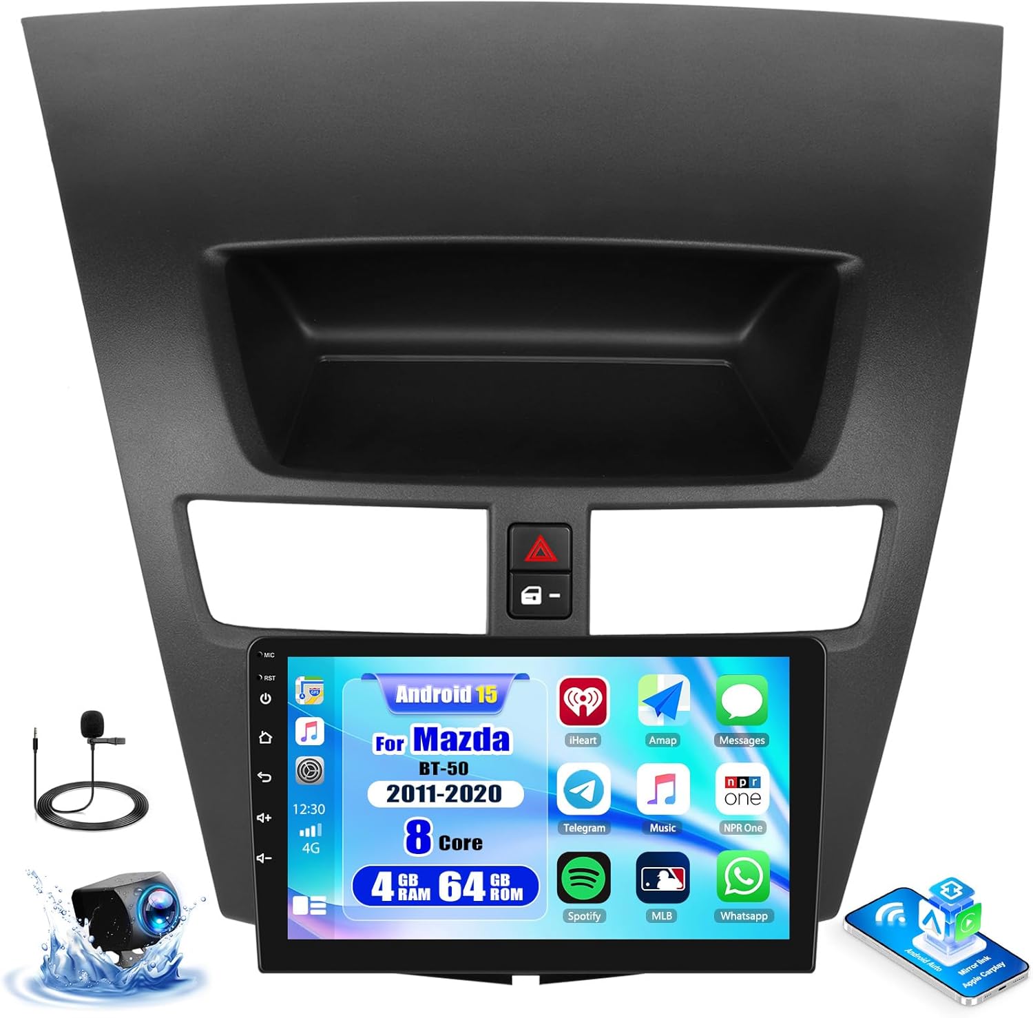 4G+64G 8Core for Mazda BT-50 2011-2020 Android 15 Car Radio, 9''Touch Screen Carplay Android Auto/Bluetooth FMRDS/GPS Navigation/3D Car Dynamic Effects/Cooling Fans/SWC+AHD Backup Camera