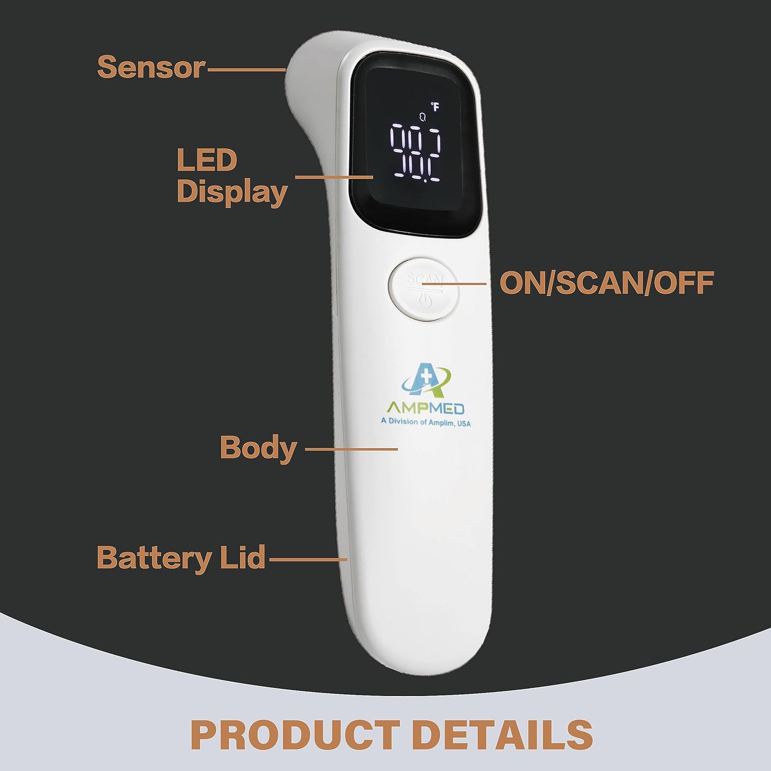 Amplim Non-Contact Forehead Thermometer for Kids and Adults - Touchless Digital Fever Thermometer with Temporal Head Function - No-Touch Baby Thermometer for Accurate Temperature Reading