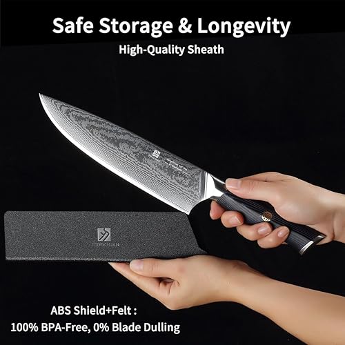 Miniatura 9 de Cuchillo de chef, juego de cuchillos de damasco de 8 pulgadas, cuchillo de cocina de acero inoxidable de alto carbono de 67 capas, cuchillos de