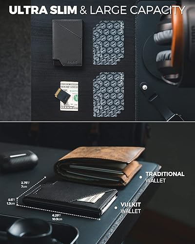 Miniatura 2 de VULKIT Cartera de tarjetas desplegable con bloqueo RFID, funda delgada de aluminio para tarjetas bancarias con bolsillo para dinero de negocios para
