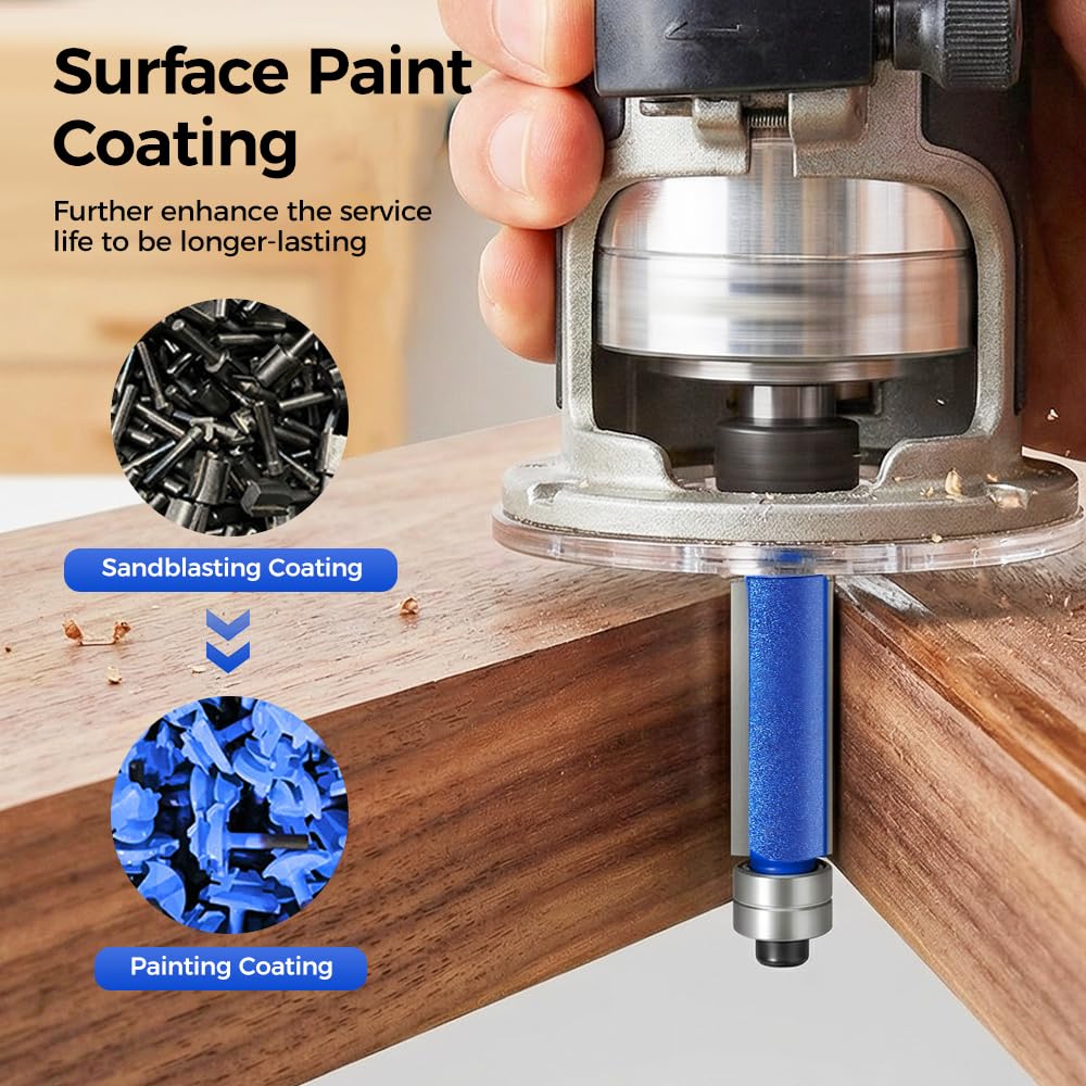 Double Bearing Flush Trim Router Bit Set, 2026 Upgrade Dual Bearing Trimming Tool Set 1/4-Inch New Deburring and Polishing Tool Size Universal (12PCS)