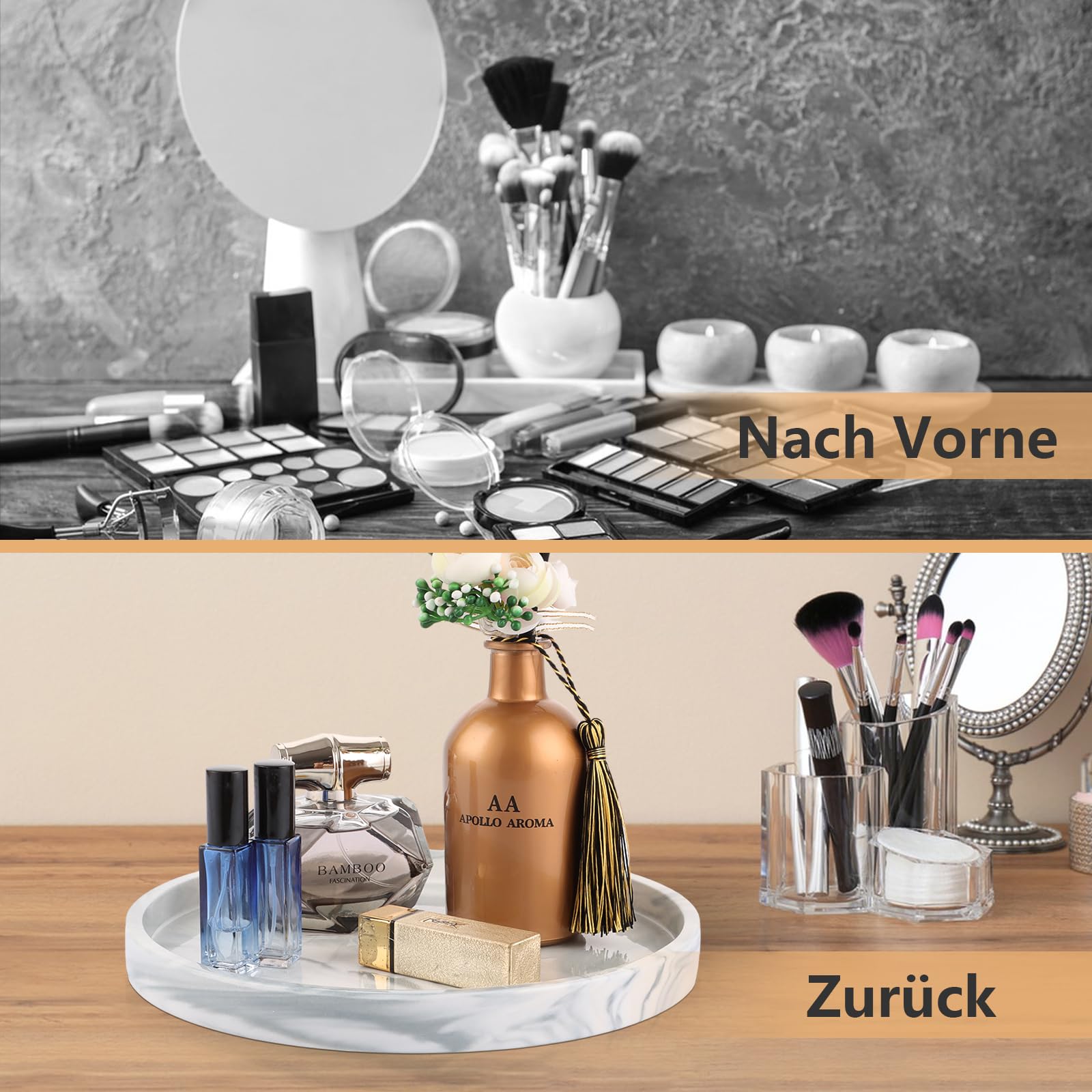 Oungy Deko Tablett Runde 25cm Marmor Tablett Weiß Marmorplatte Dekoteller Keramik Tablette für Arbeitsplatte, Küchenspüle, Waschtisch，Badezimmer Küche, Haushalt & Wohnen