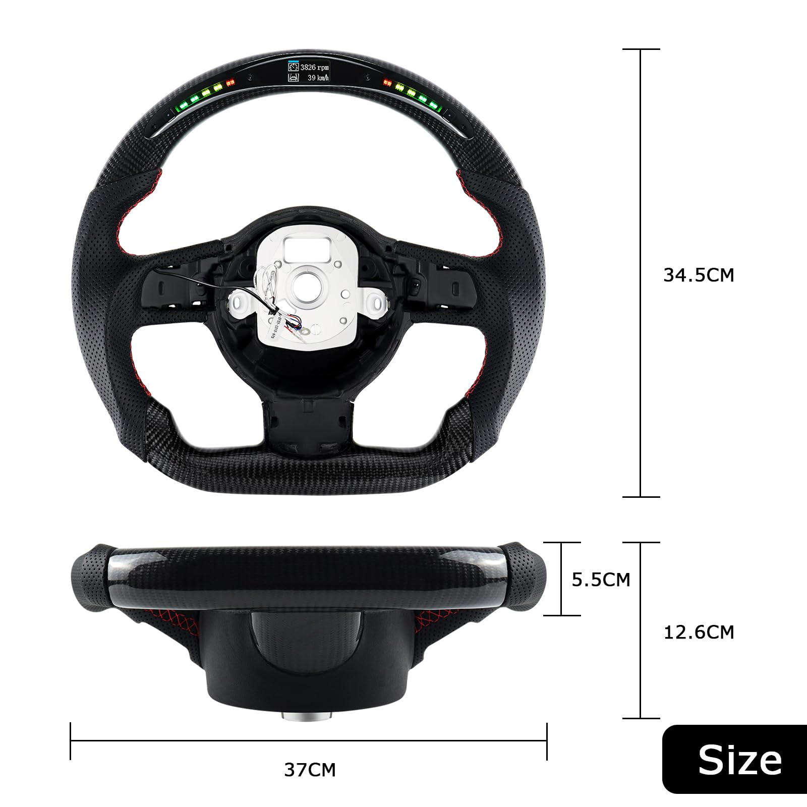 Volante de fibra de carbono, volante en forma de D con fondo plano e indicador de cambio LED, volante de cuero personalizado, asas de cuero perforadas para Audi TT TTRS R8 2007-2015