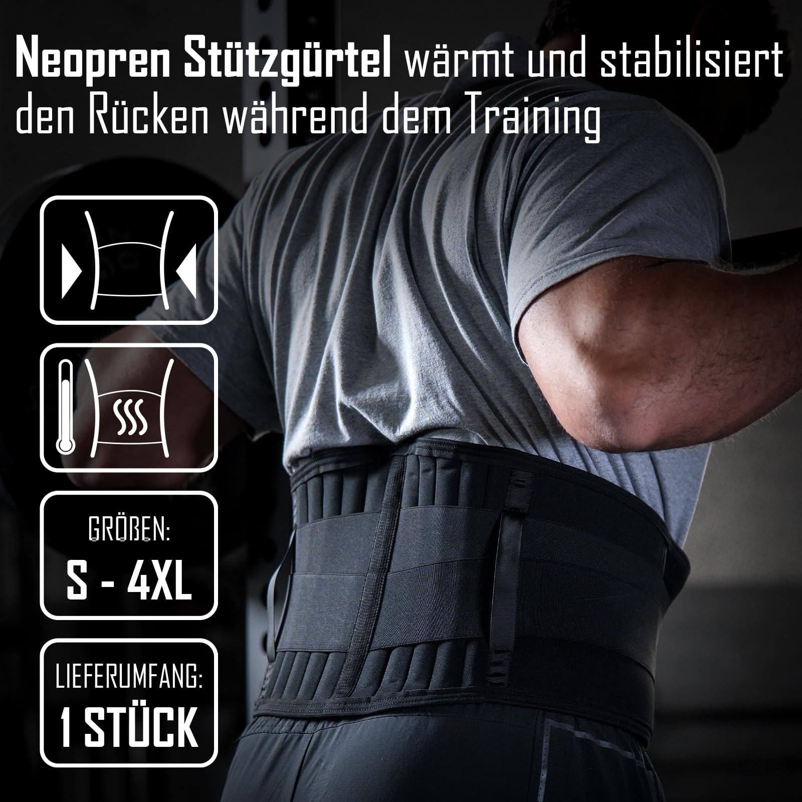 Strength Shop 7 mm neoprenowy bandaż na plecy ze szlufkami na pasek, rozmiar XL, oddychający i ocieplający pas podpierający plecy z elastyczną gumową taśmą na rzep, wspiera i odciąża podczas treningu i na co dzień