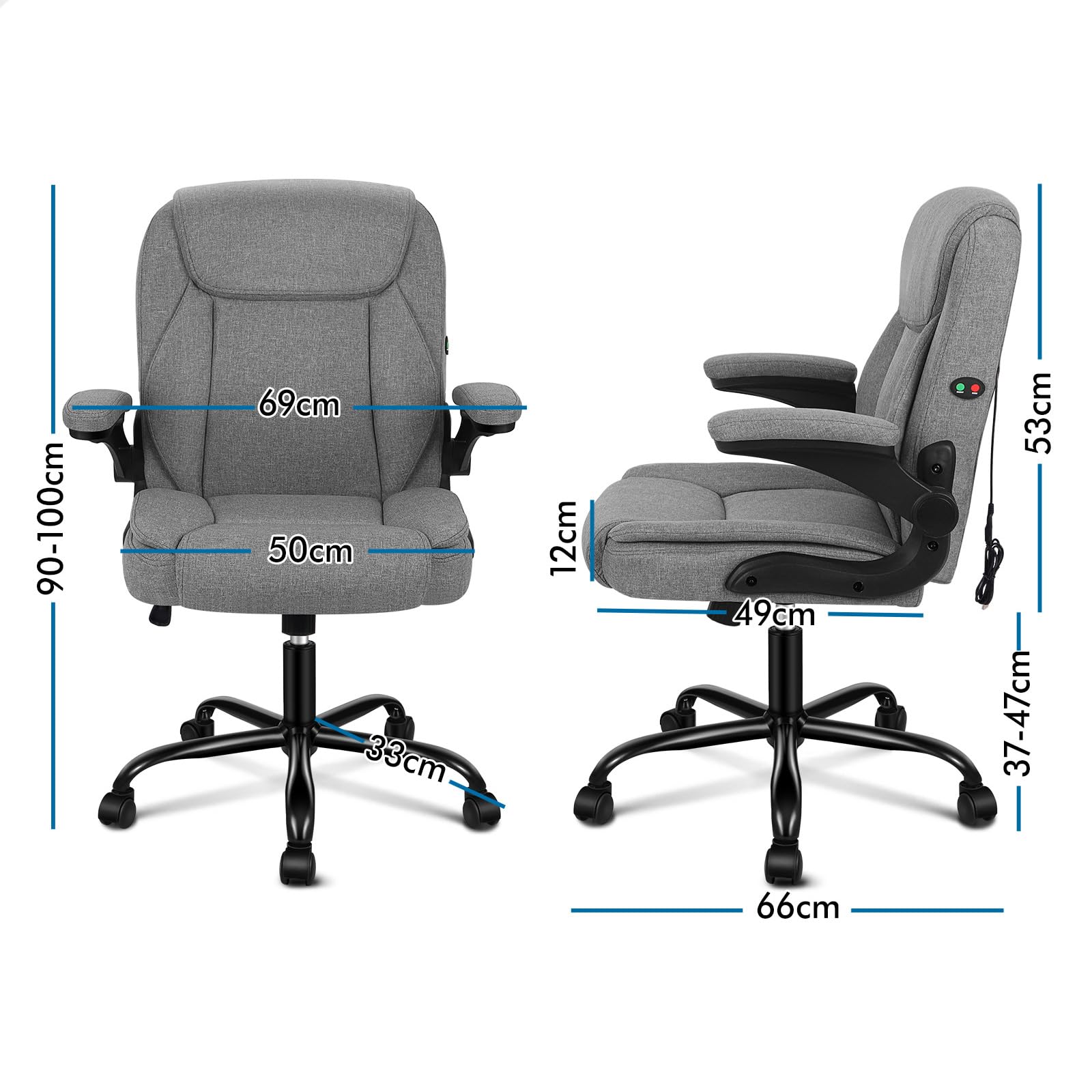ALFORDSON Sedia Scrivania Ergonomica con Massaggio, Sedia Ufficio Poltrona Girevole ad Altezza Regolabile per Ufficio e Studio Sala Riunioni, Supporto Lombare, Portante di 150 kg, Tessuto(Grigia)