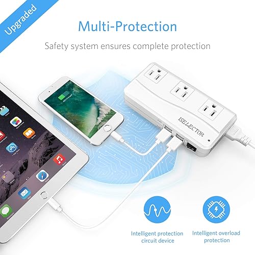 Miniatura 4 de Adaptador de viaje universal, convertidor de voltaje de 220 V a 110 V con 6 A 4 puertos USB de carga 3 enchufes de CA Adaptador de enchufe