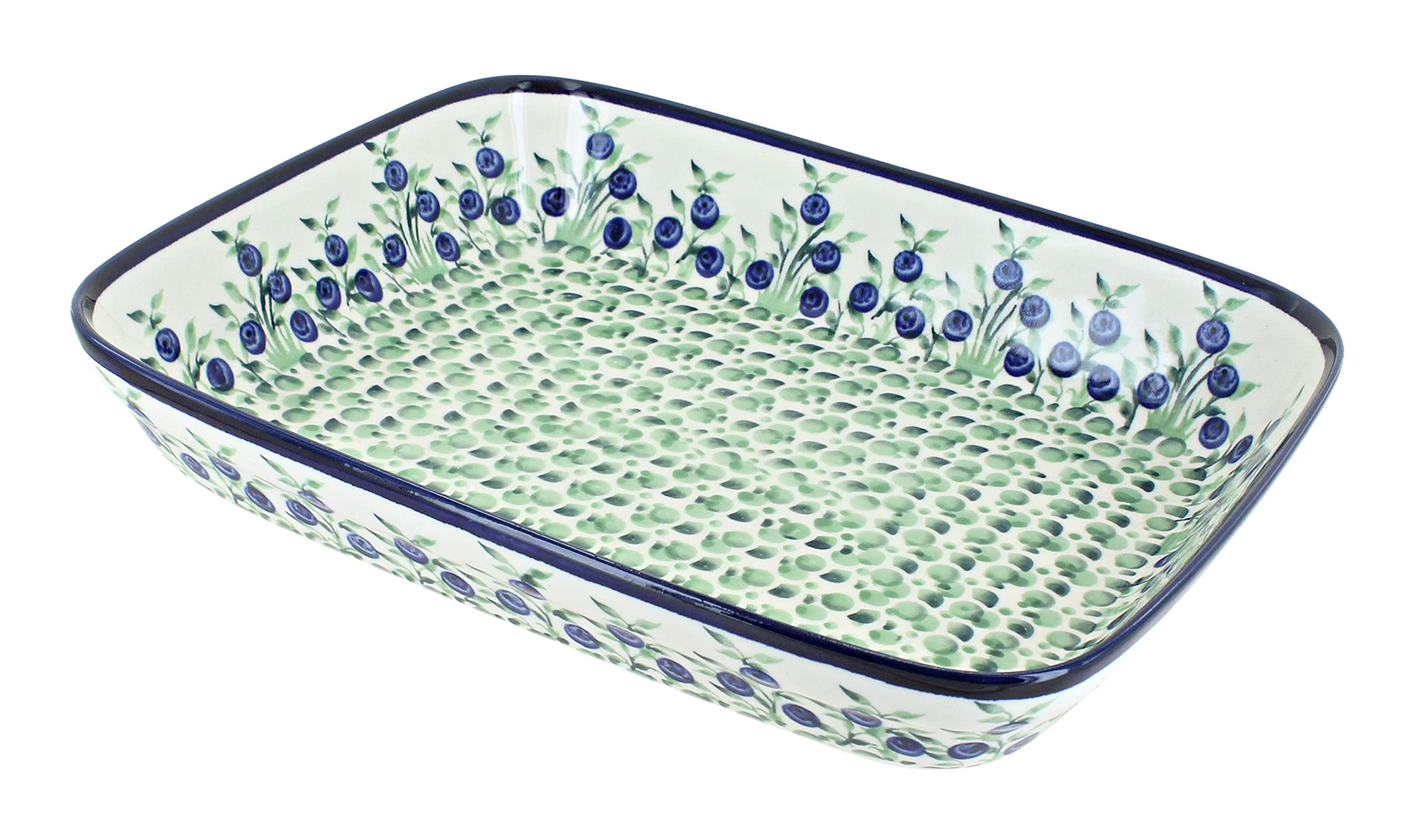 Blue Rose Polish Pottery Porcelain Vine Small Rectangular Baker