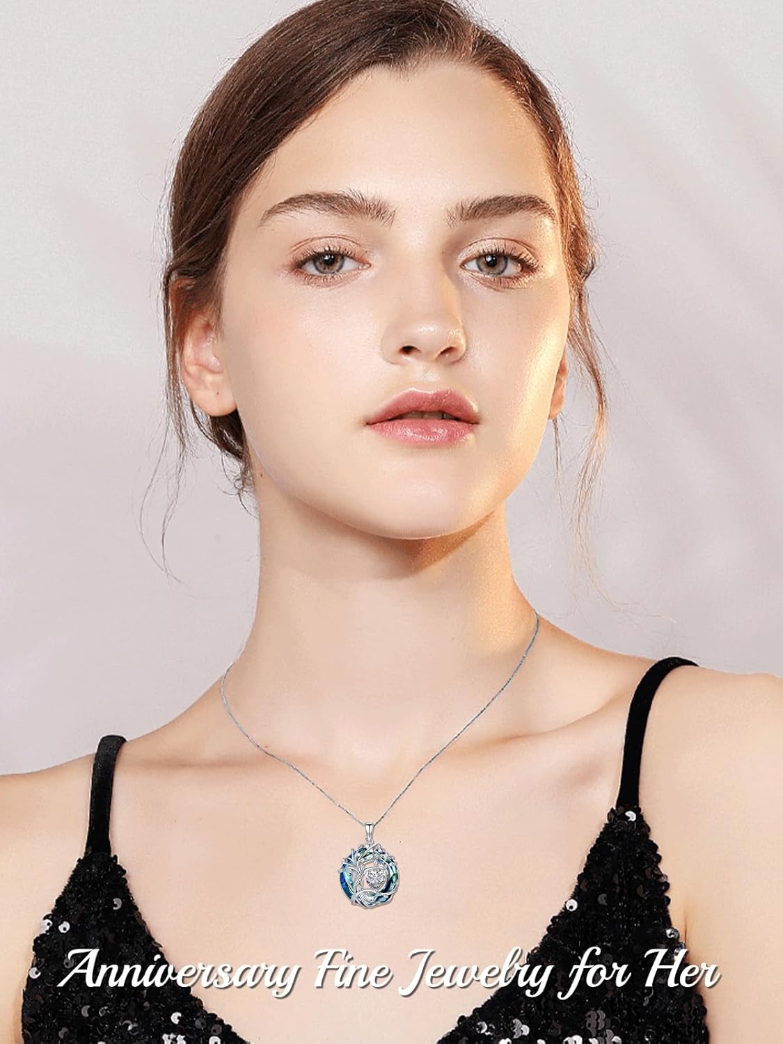 TOUPOP Tree of Life Birthstone Necklace 925 Sterling Silver Pendant Austrian Crystal Jewelry Anniversary Valentine's Day Birthday Gifts for Women Mom Her Wife - Image 3