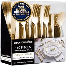 Gold Plastic Silverware Set (160 Bulk Pack) Disposable Cutlery Utensils, 80 Gold Forks, 40 Gold Knives, 40 Gold Spoons, Heavy Duty Flatware For Holidays, Parties, Dinners, Weddings, and Occasions