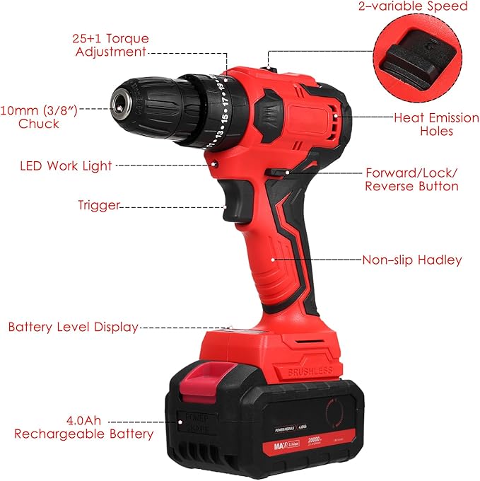 Taladro Percutor Inalámbrico 21V Sin Escobillas con Batería 4.0Ah miniatura 8