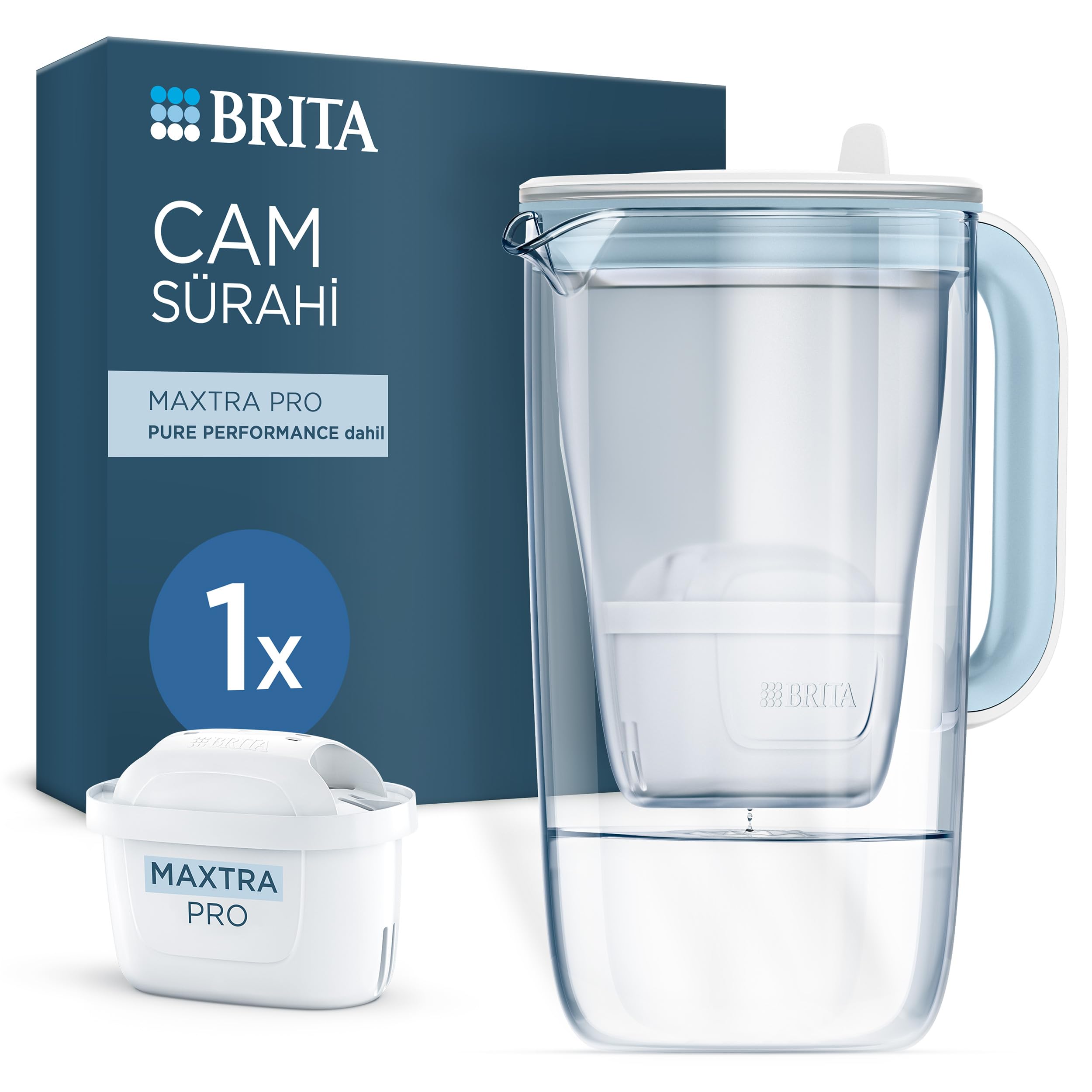 BRITA Jarra de agua de cristal, 1 filtro Maxtra Pro All-In-1, azul claro, 2,5 L
