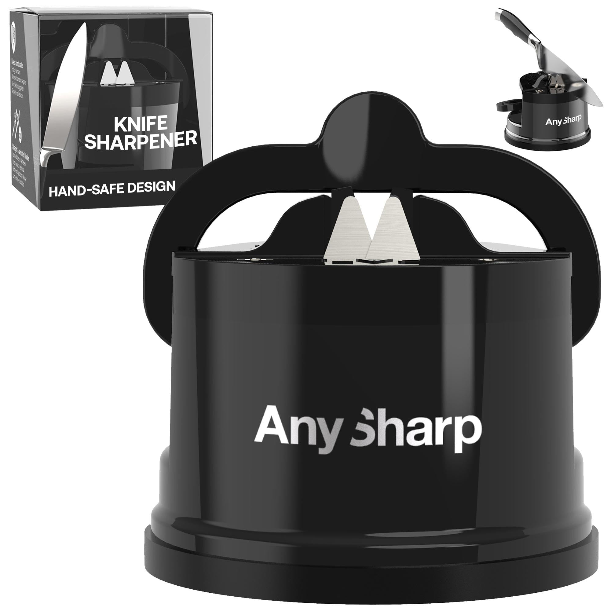 Global – Hands Free Knife Sharpener - Easy to Use Sharpening Tool with PowerGrip Suction Base and 20-Degree Pre-Set Angle - for All Knives: Chef's, Serrated, and Hardened Steel - Black