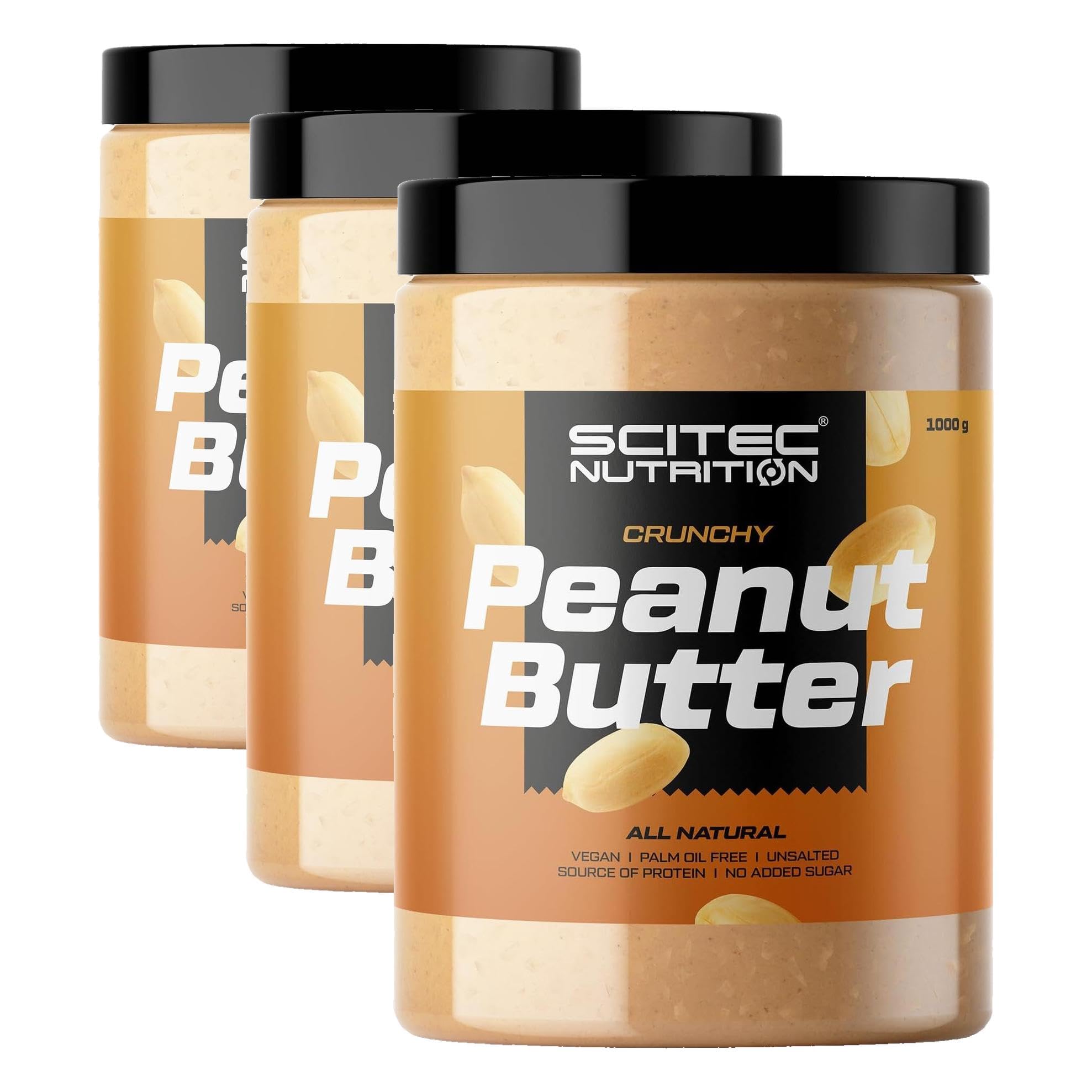 Scitec Nutrition Erdnussbutter - Palmölfrei - Vegan - Salzarm - Proteinquelle - Zuckerarm - Natürlicher Energieschub, 1 kg, Knackig (Packung mit 3)