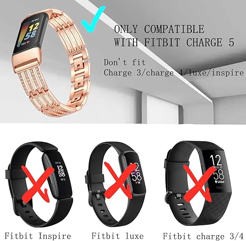 Miniatura 2 de Hopply Compatible con Fitbit Charge 5 bandas para mujeres y niñas, correa de repuesto ajustable de metal con diamantes de imitación brillantes para