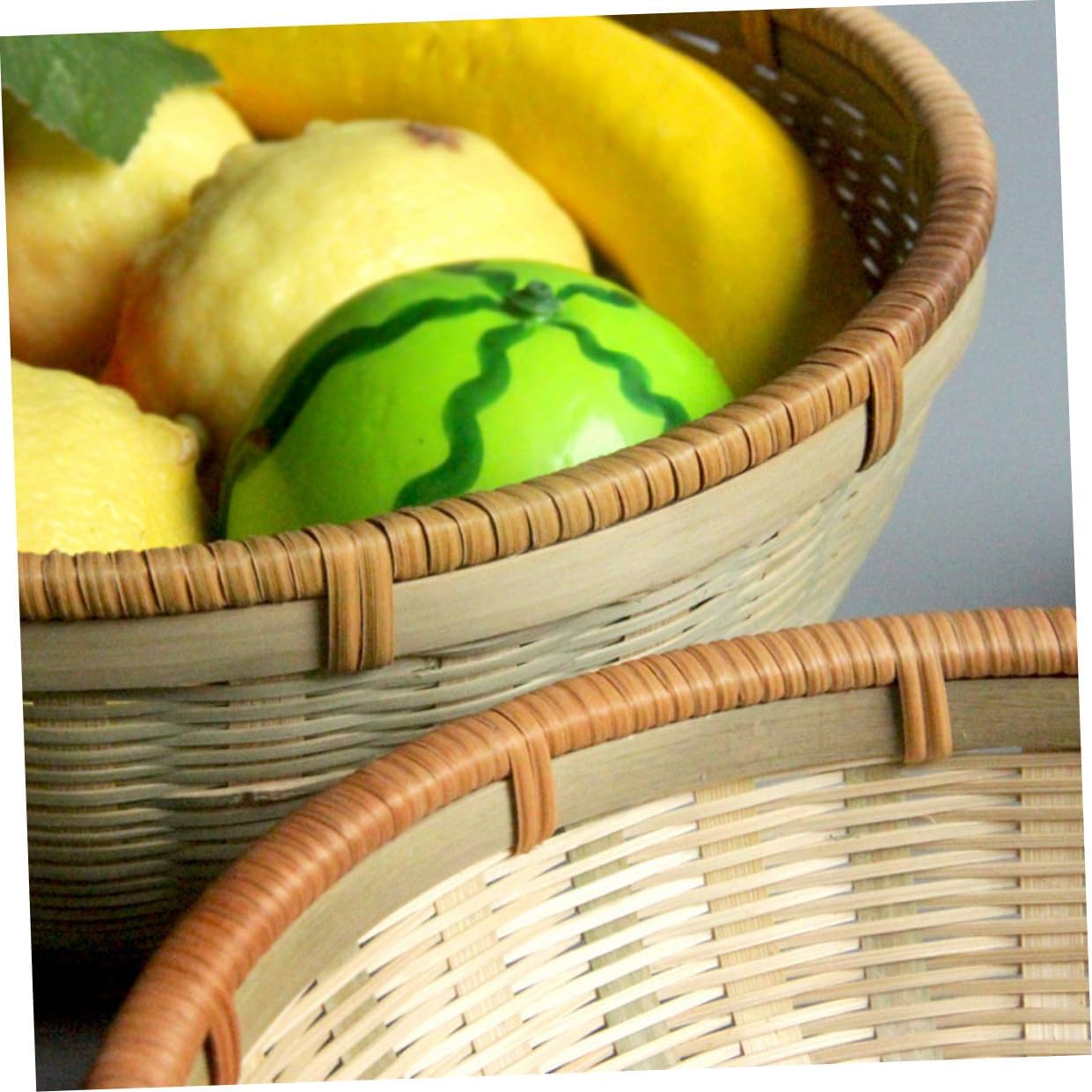 Artibetter 3pcs Woven Kitchen Organizer Basket Set Drainage for Bread, Fruits, and Vegetables – Household Food Serving and Drying Basket for Countertop Use