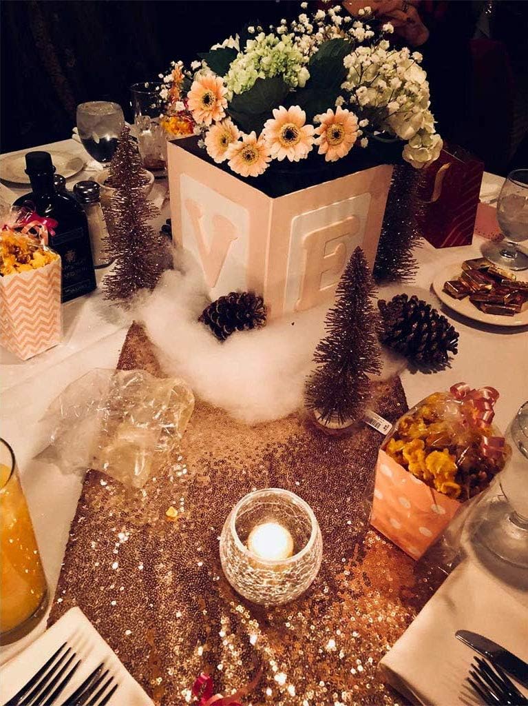 Suреr Brаndѕ JYFLZQ Rose Gold Sequin Table Runner 12x72 Glitter Sequin Fabric Table Linens Runner Sparkly Sequin Runners for Table Wedding Birthday Party Decor