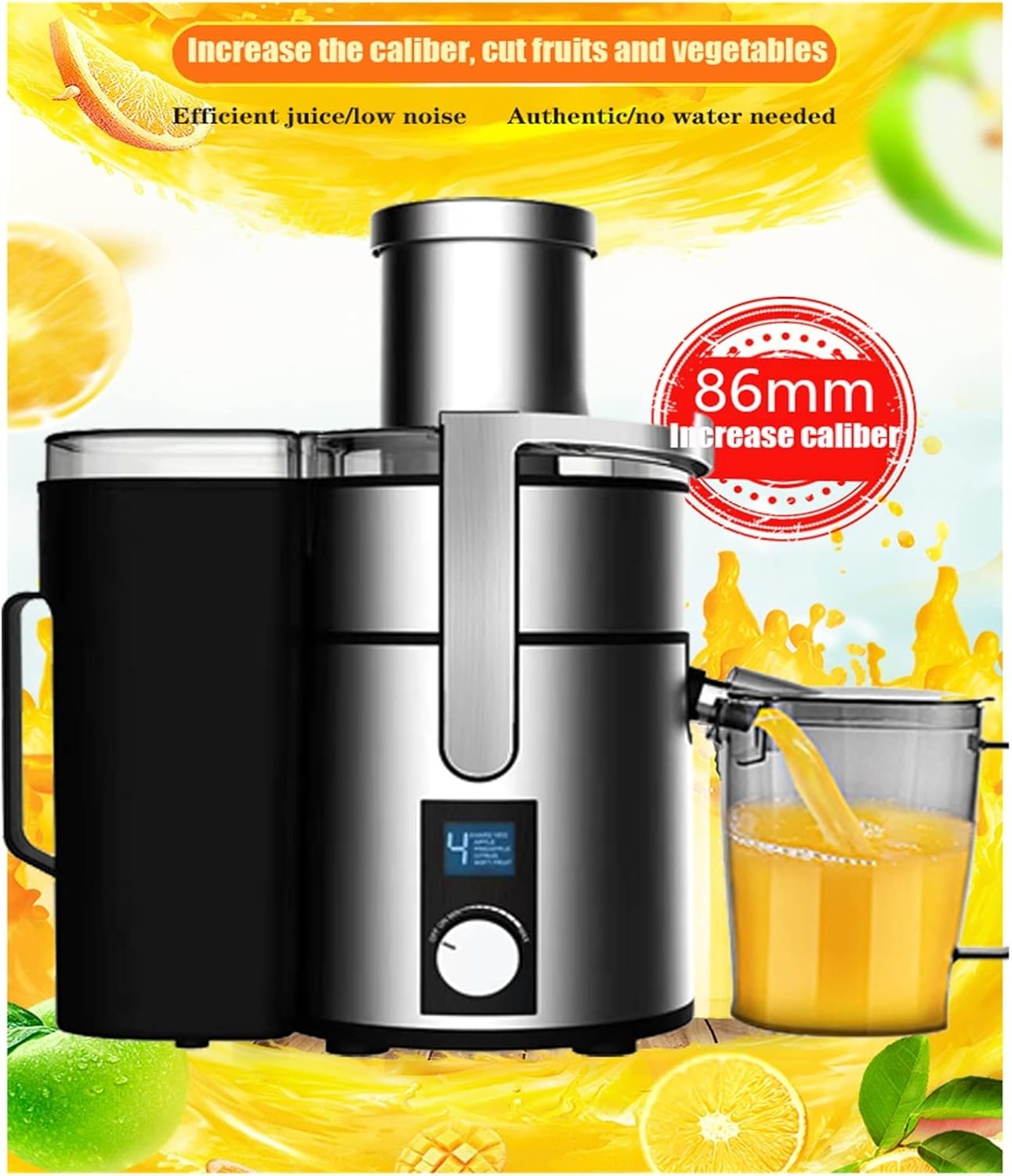 1200W Powerful Stainless Steel Juicers LCD Display 220V Electric Juice Extractor Fruit Vegetable Drinking Machine (Size : UK, Color : 220V) (220v AU)