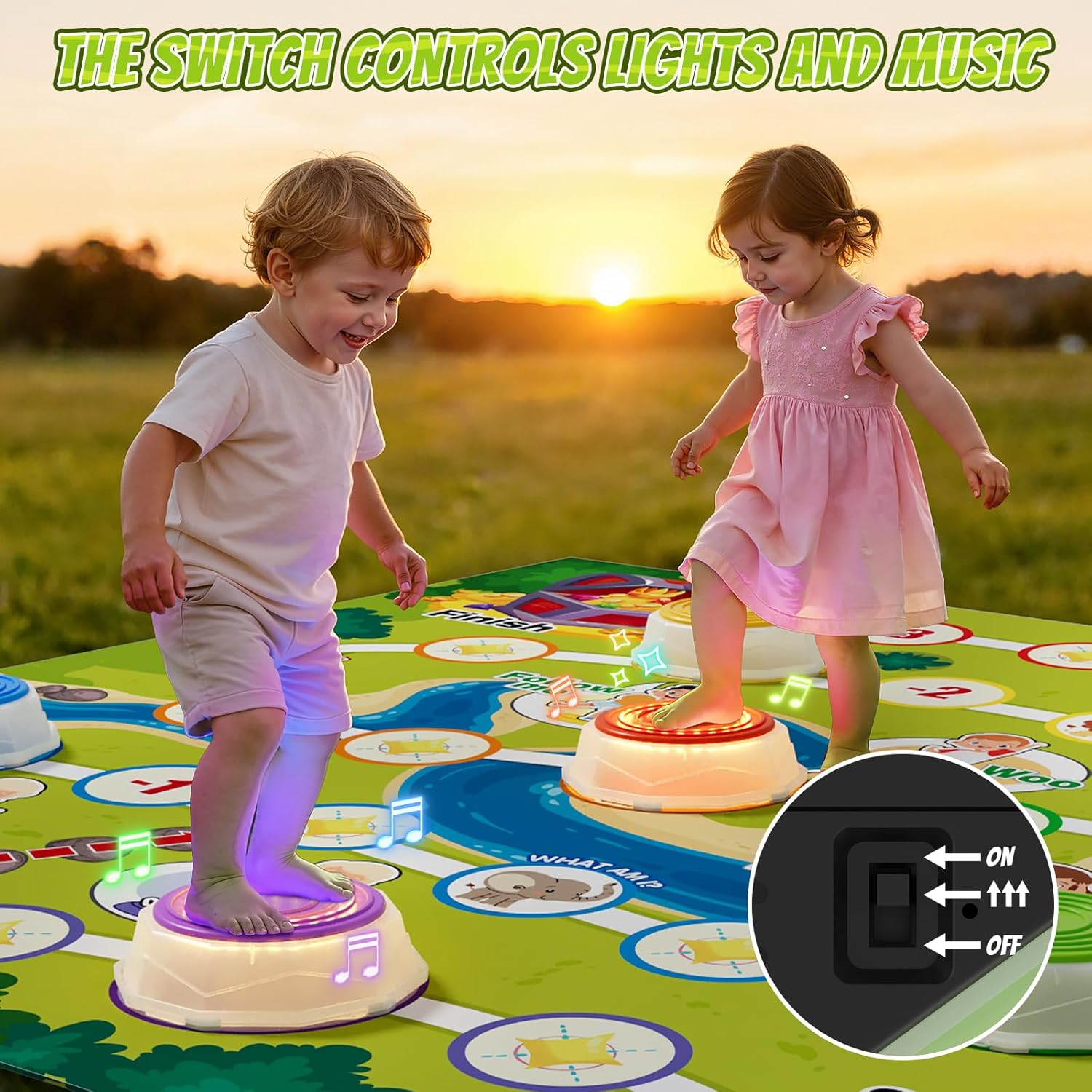 HYES Light Up Stepping Stones for Toddlers 1-3 - 6 PCS Non-Slip Step Stones with Game Map, Toddler Obstacle Course Sensory Toys, Indoor Outdoor 3-5 Years Old Boys Girls Birthday Gifts