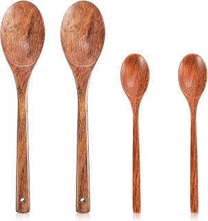 4 Pieces Wooden Spoons, Set, 2 Sizes, Cow Spoons Wooden Small | Wooden Kitchen Spoon for Stirring, Cooking, Serving, Wooden Spoon for Tea, Coffee, Jam, Sugar, Ice Cream and Bath Salts