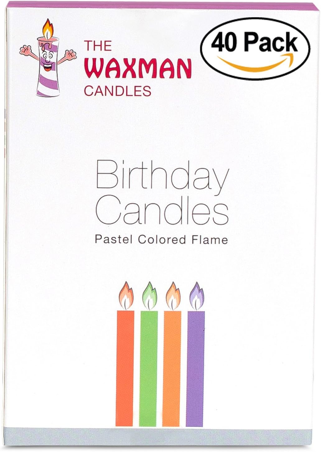 The Waxman Candles Color Flame Birthday Candles - Pastel Colors - 40 Pack - Stripes & Dots - Party Colorful Unique Candles - Regular