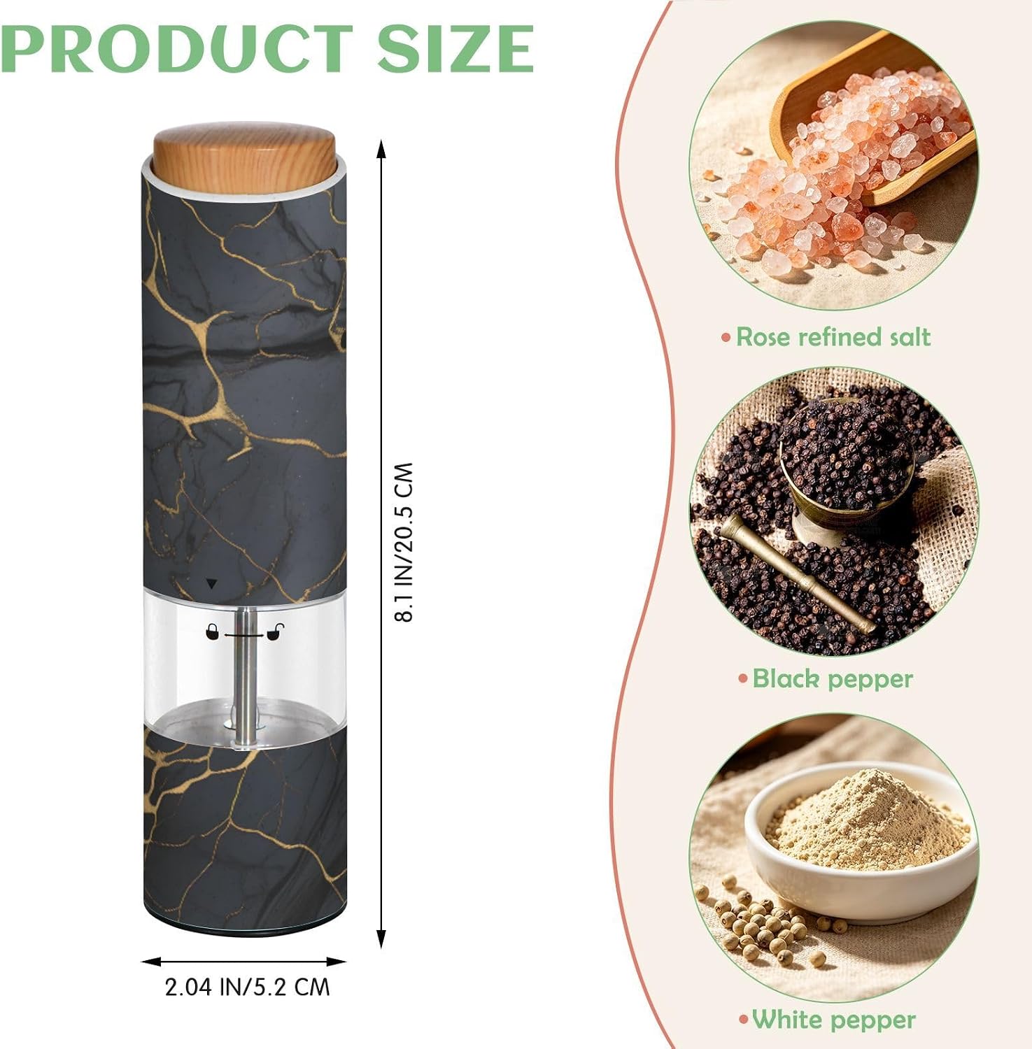 ALAZA Electric Pepper Grinder with Adjustable Coarseness, Black Grey Gold Wild Marble Battery Automatic Salt and Pepper Mill with Led, One-Handed Operation Spice Grinder for Kitchen, Camping & BBQ