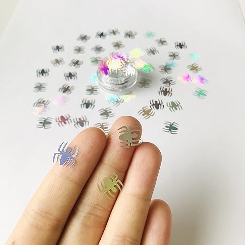 Miniatura 7 de LB100 LB100 - Lentejuelas en forma de araña plateada de 0.315 onzas por paquete con purpurina para Halloween, festival, rave, belleza, maquillaje,