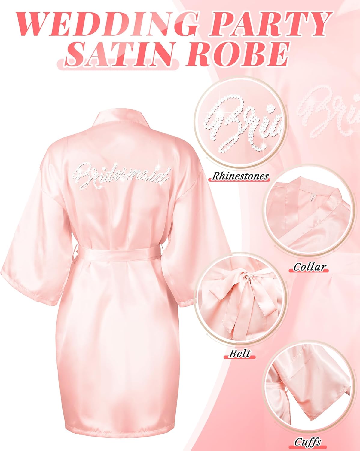 Jecery Bride Bridesmaid Robes for Women Kimono Rhinestones Maid of Honor Short Satin Robes Wedding Bridal Party Sleepwear