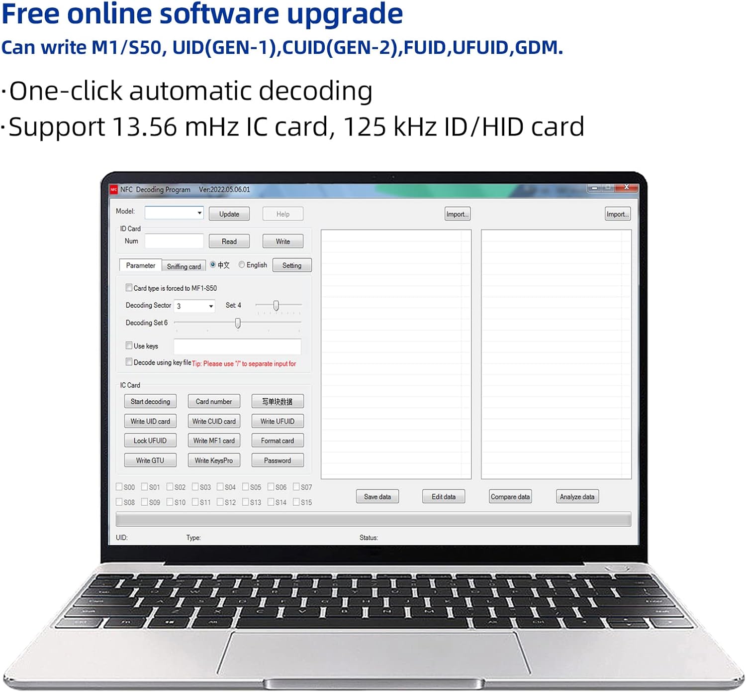 RFID NFC IC and ID Chip Card Reader Writer,125kHz/13.56mHz EM4100/S50 Access Control/Cabinet Locks Readable Writable Rewrite IC ID Tags Copier