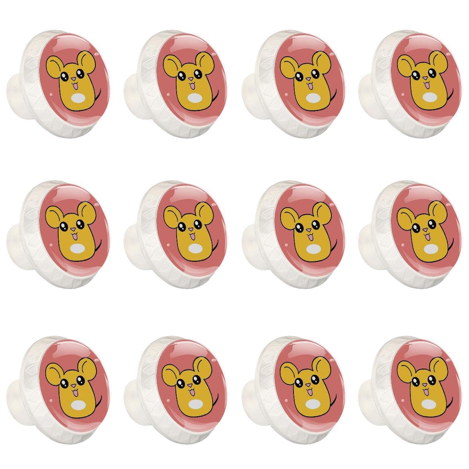 Boutons de cuisine ronds motif hamster mignon poignées décoratives d'armoire en lot de 12