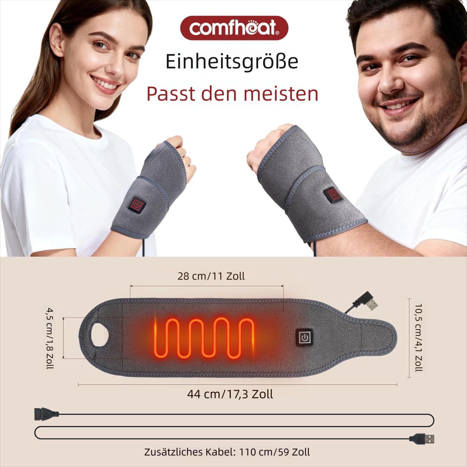 USB Warme Handgelenkstütze für Handgelenkschmerzlinderung, beheiztes Armband für Karpaltunnel Syndrom Tendinitis Linderung, Flexibler Anzug für beide linke rechte Hand