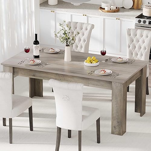 GarveeHome Mesa de comedor rectangular para 4 a 6 personas, mesa de comedor rectangular con parte superior grande, mesa de comedor de madera de Gris
