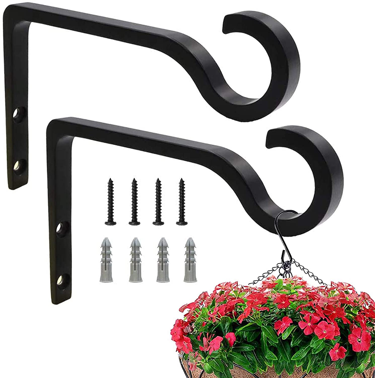 GWY Hanging Plant Bracket, 2 Pack 6 inches Plant Hangers Metal Heavy Duty Plant Hooks for Flowers Baskets Plants Bird Feeder Wind Chimes Wall Sconces Light Fixtures, Up to 60 Lbs Weight Capacity